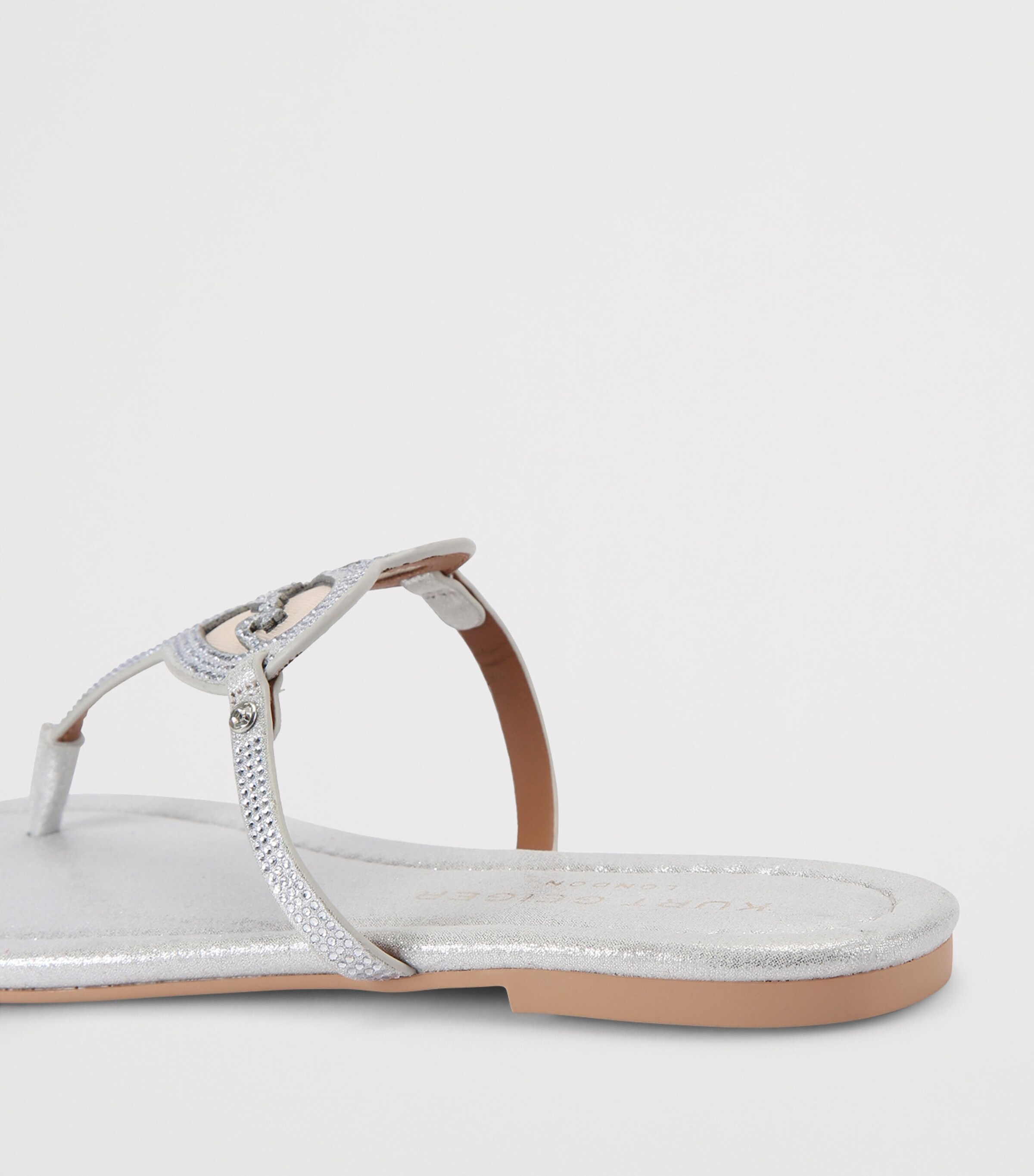 Kurt Geiger London Leather Heart T-Bar Sandals Silver Image 3