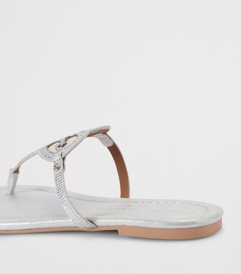 Kurt Geiger London Leather Heart T-Bar Sandals Silver Image 3