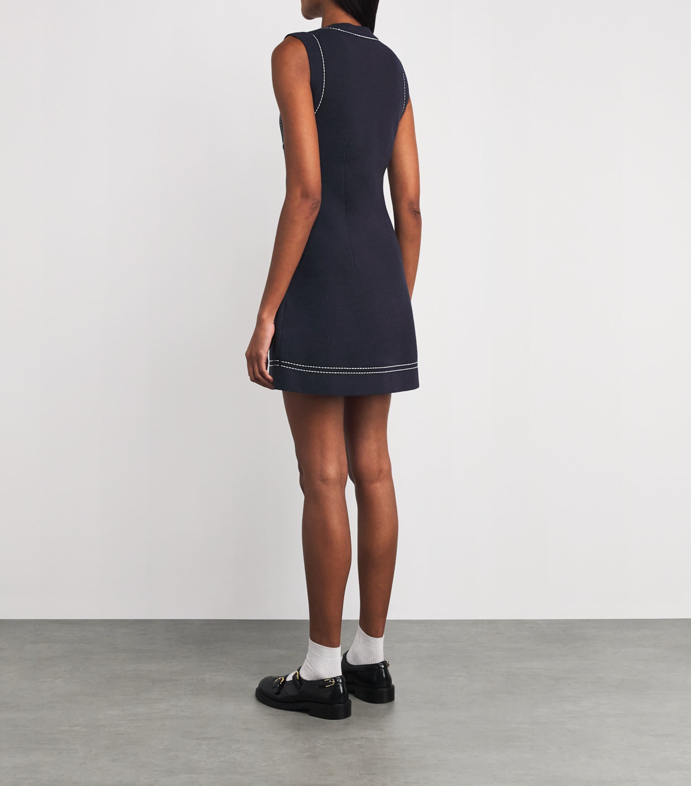 Constrast-Stitch Mini Dress NAVY Image 3