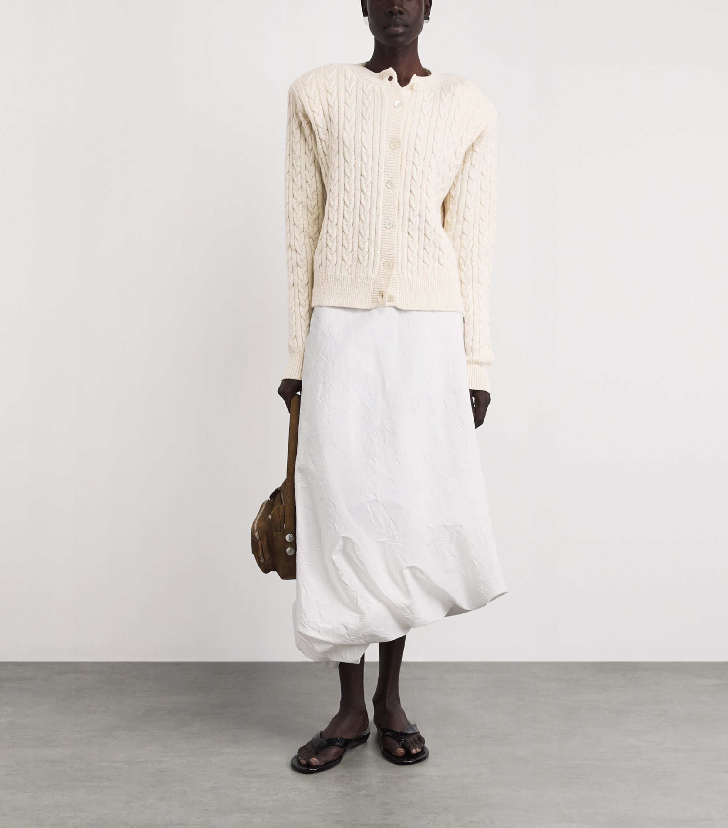 Róhe Womens Merino Wool-Cotton Cable-Knit Cardigan Cream Image 2