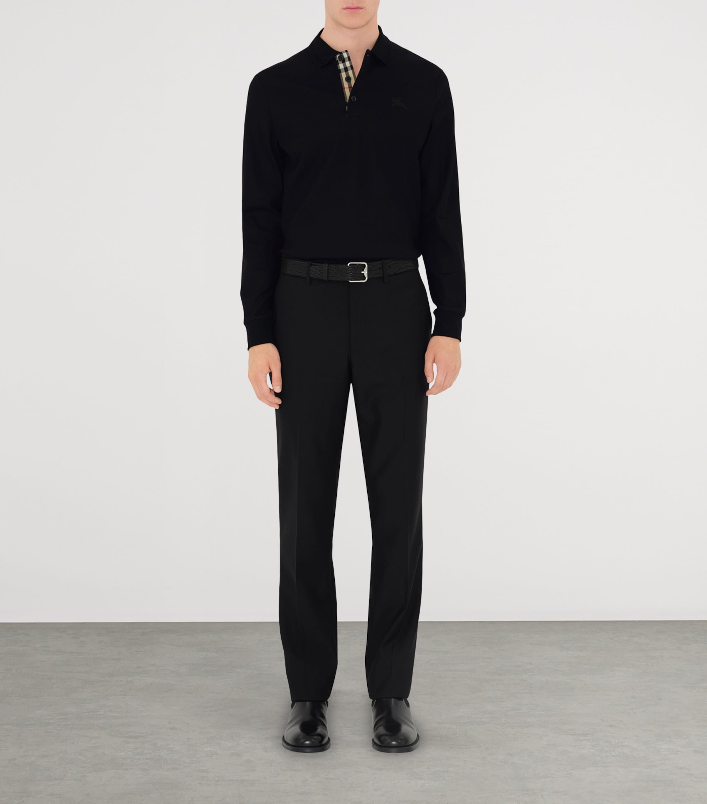 Cotton EKD -Embroidered Long-Sleeve Polo Shirt BLACK Image 2