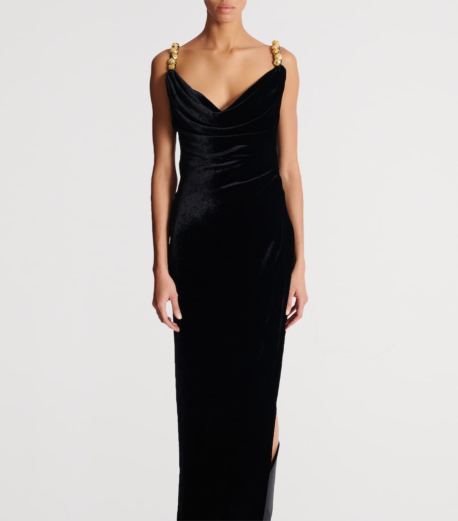 Velvet Button-Strap Maxi Dress EAD NOIR/OR Image 2