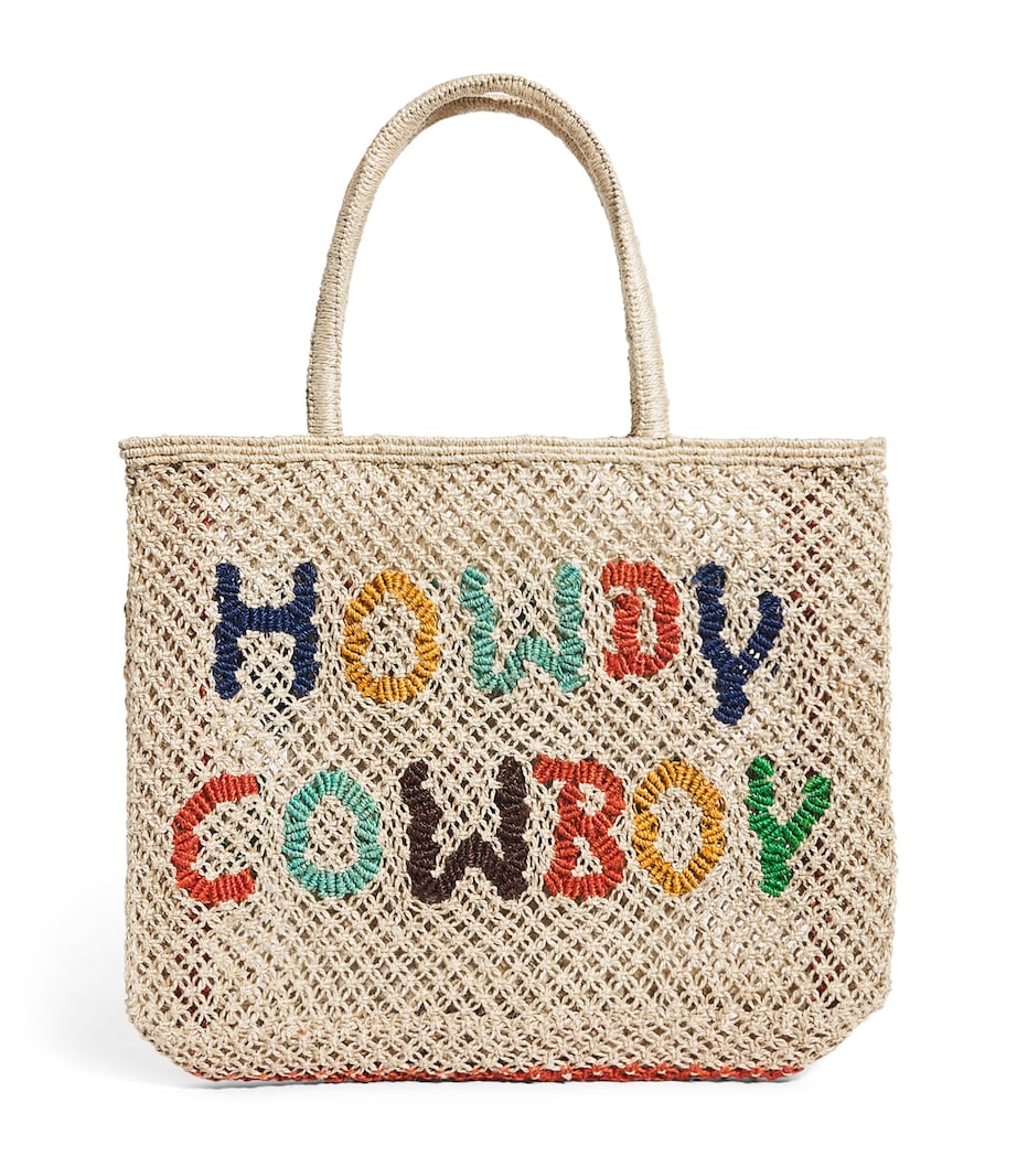 Small Jute Howdy Cowboy Tote Bag MULTI Image 1