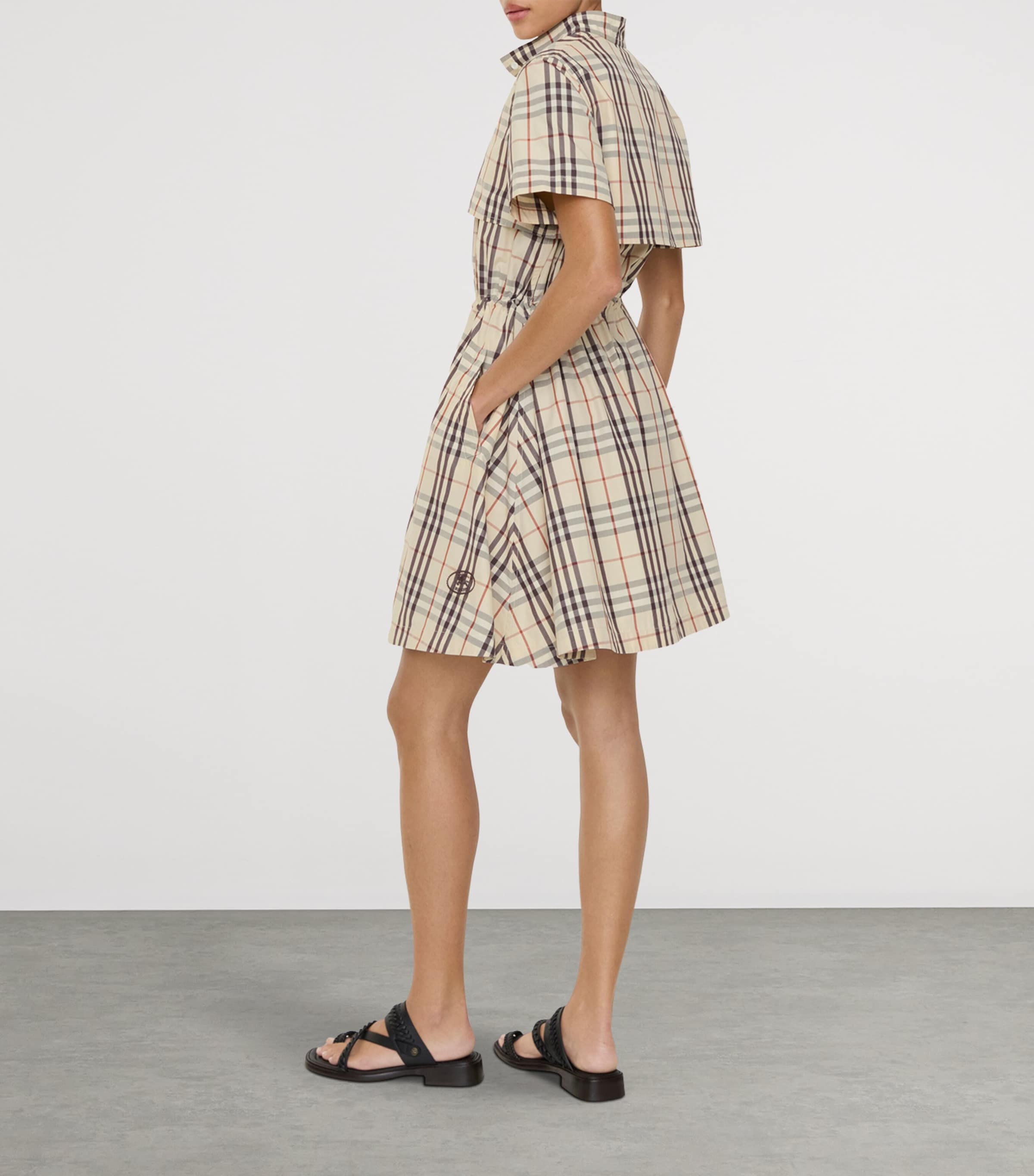 Burberry Womens Cotton Check Shirt Dress Almond Beige Ip Chck Image 3