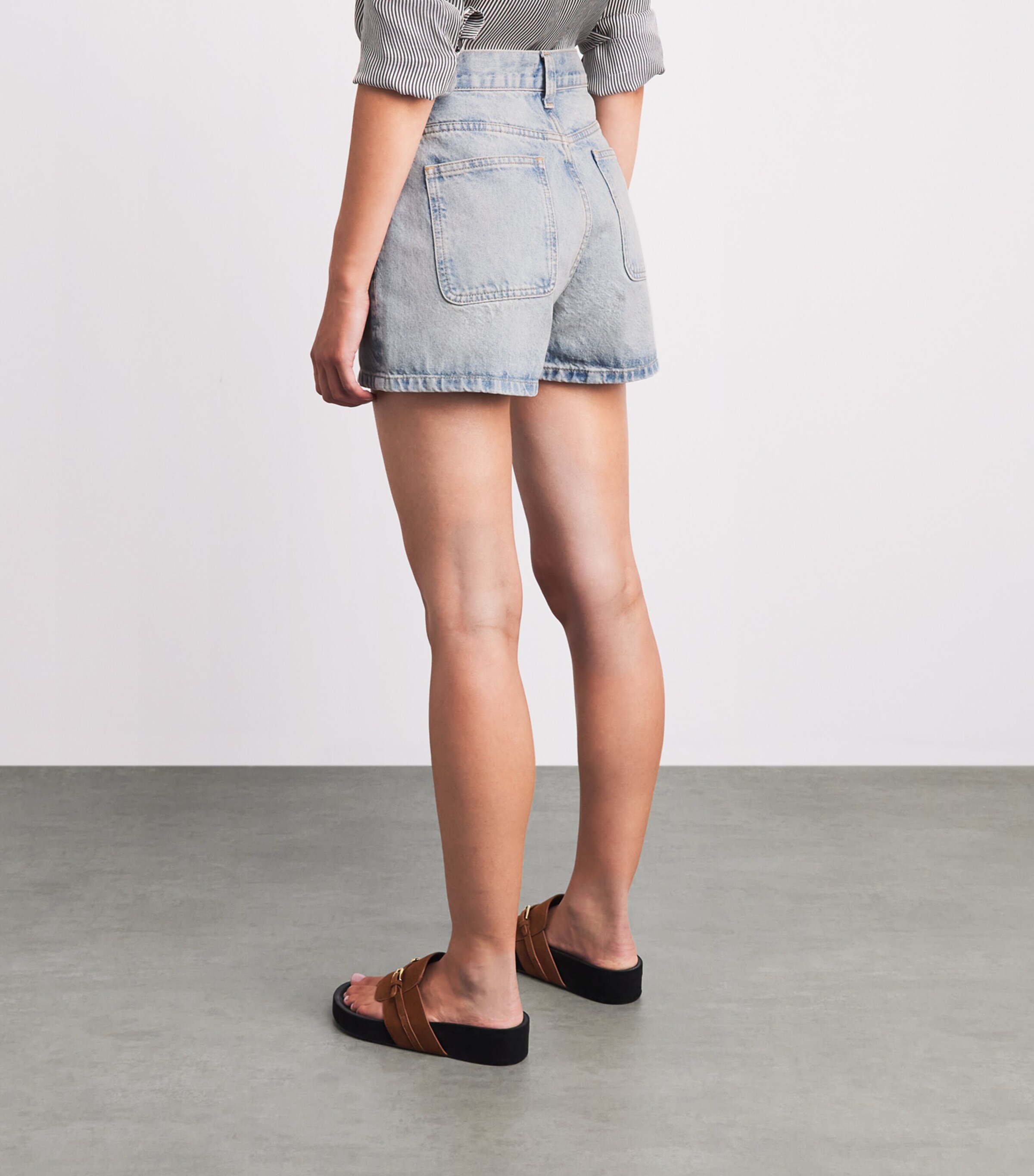 Sandro Paris Womens Leather-Trim Denim Shorts Blue Jean Image 5