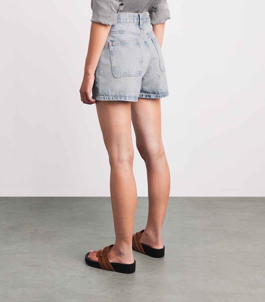 Sandro Paris Womens Leather-Trim Denim Shorts Blue Jean Image 5