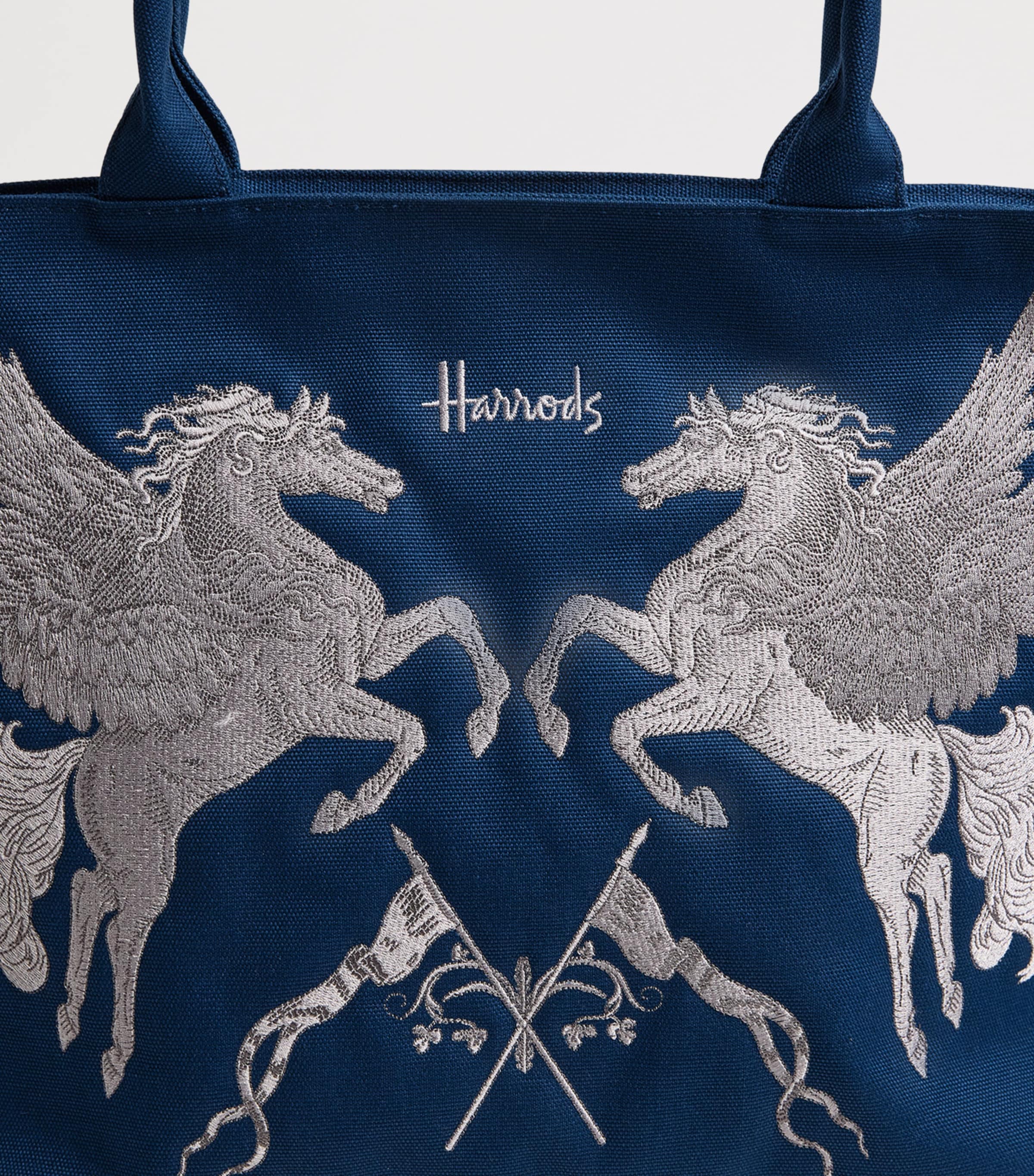 Harrods Canvas Embroidered Tote Bag Black Image 4