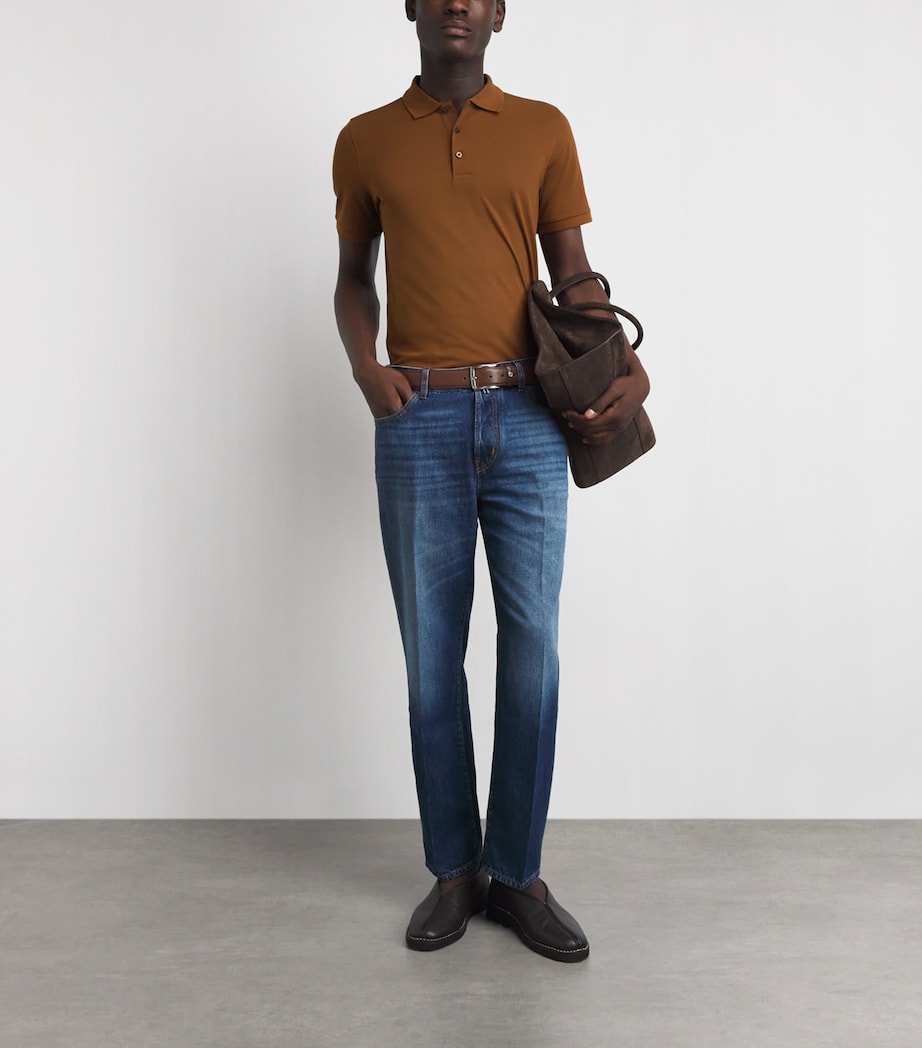 Falke Mens Pima Cotton Piqué Polo Shirt Cappucino Image 2