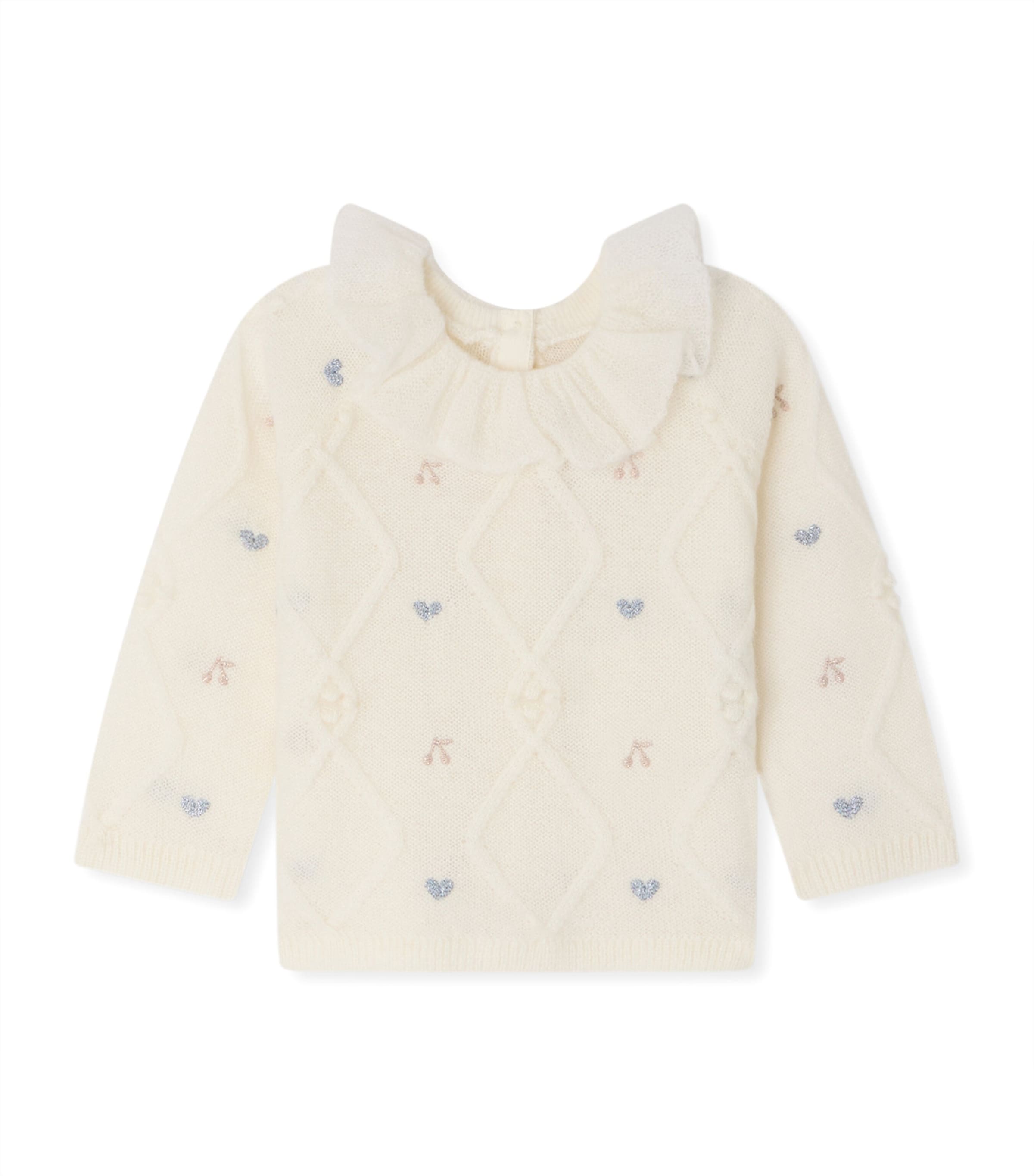 Bonpoint Embroidered Frill-Collar Cardigan (6-18 Months) Upb Ecru Image 1