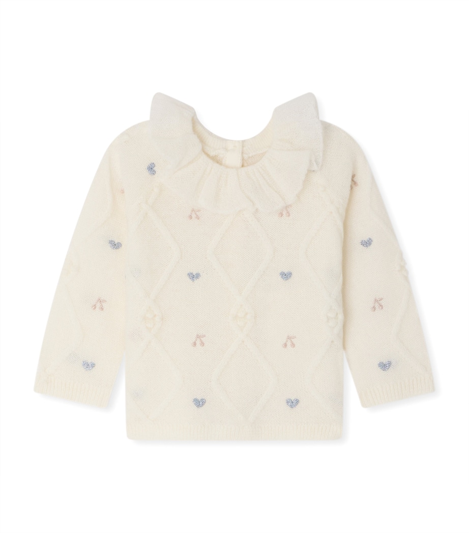 Bonpoint Embroidered Frill-Collar Cardigan (6-18 Months) Upb Ecru Image 1