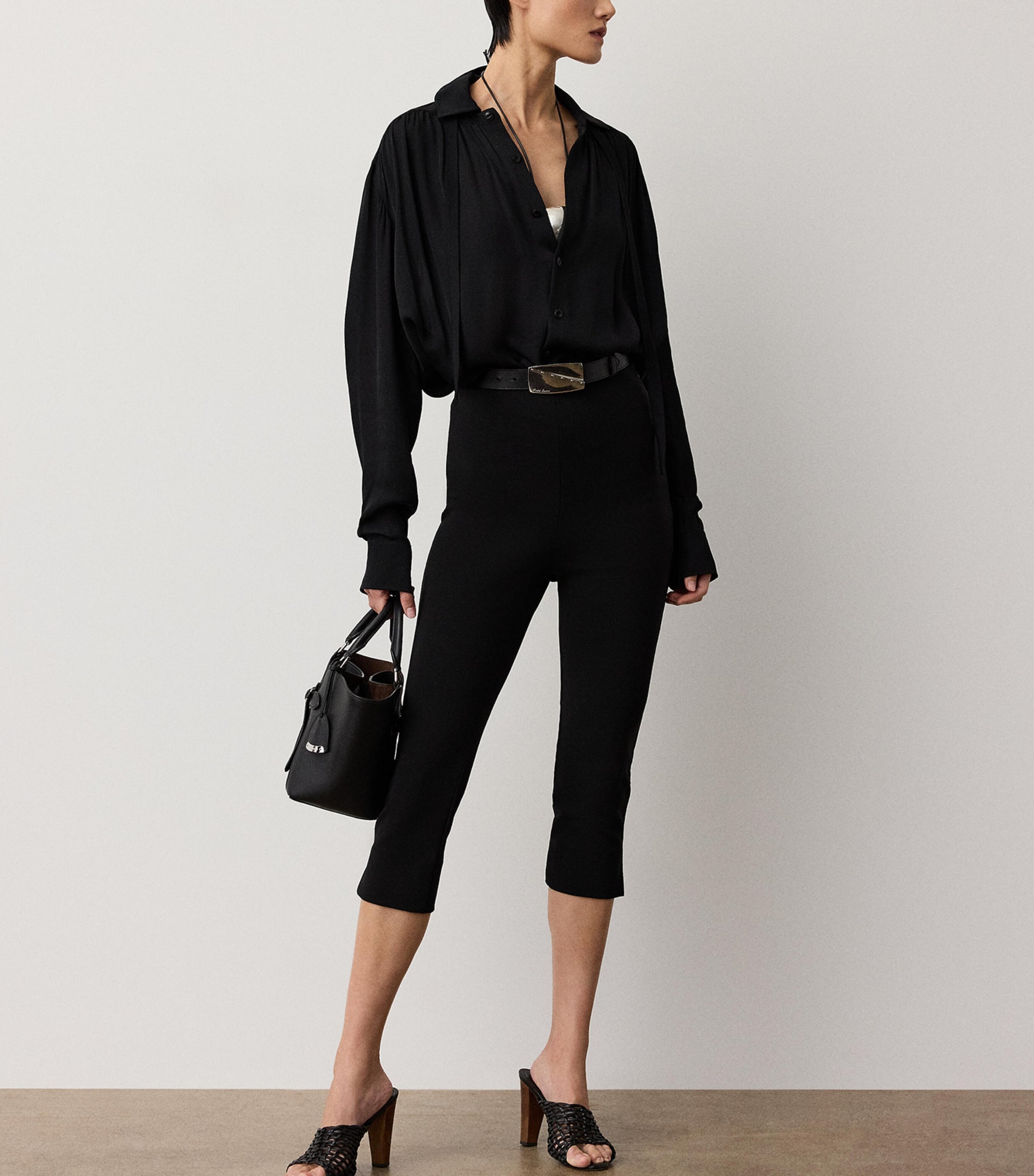 Ralph Lauren Collection Womens Satin Karmen Oversized Shirt Black Image 3