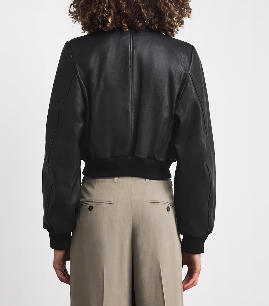 The Leather Harrington Bomber Jacket BLACK Image 4