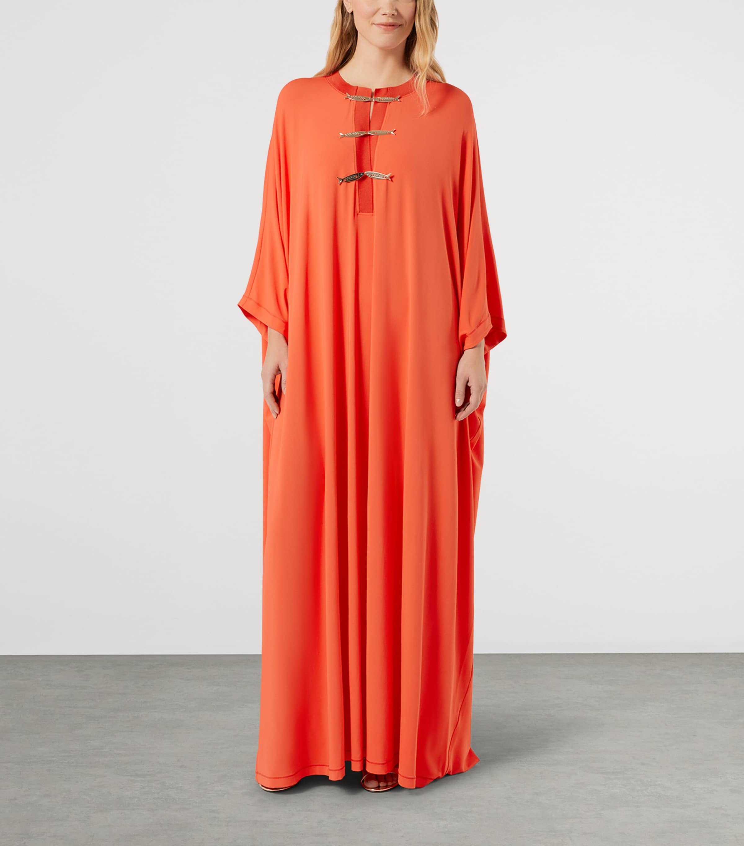 Marina Rinaldi Womens Jersey Fish-Detail Maxi Dress Coral Image 3