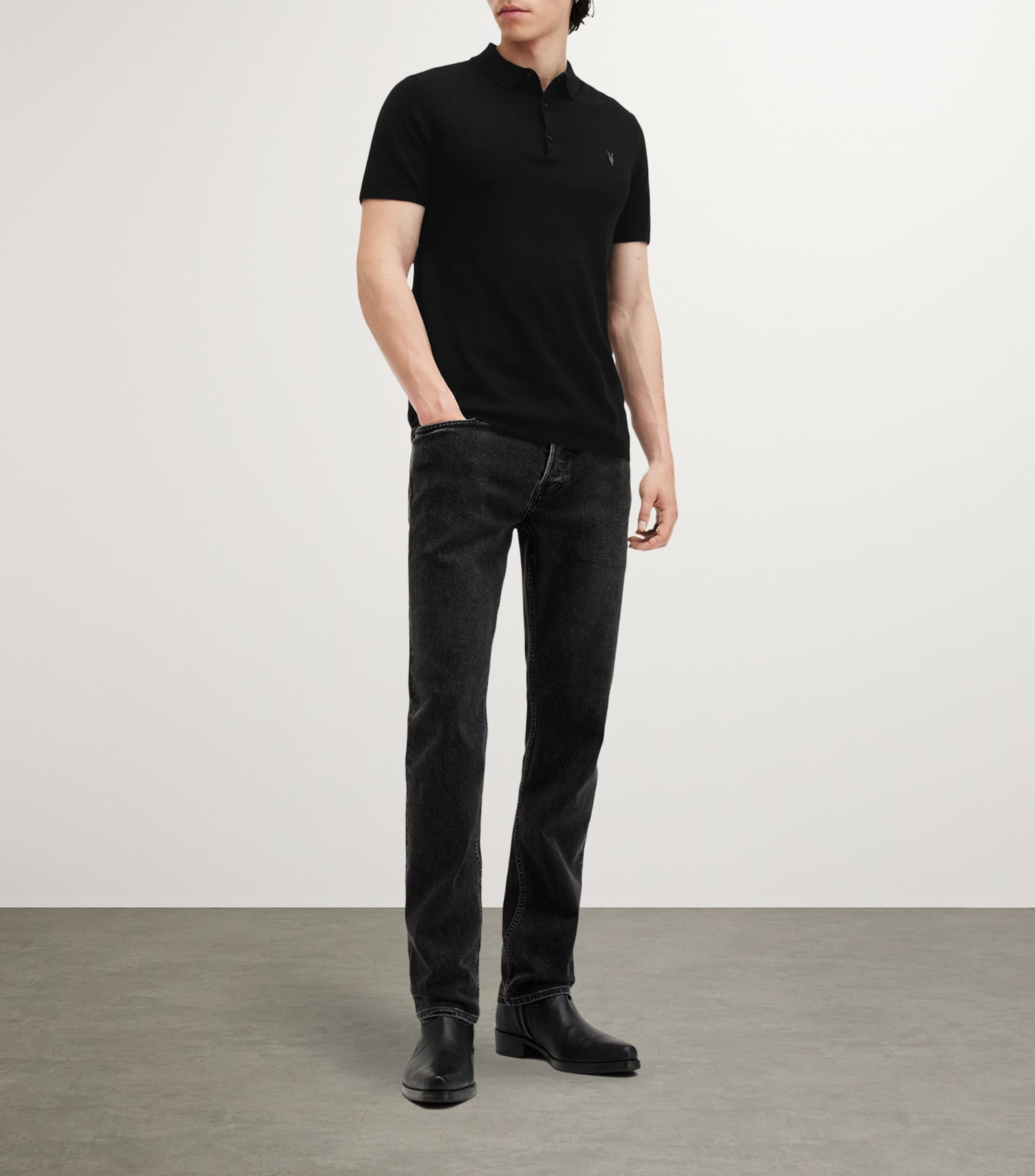 Merino Wool Mode Polo Shirt BLACK Image 2