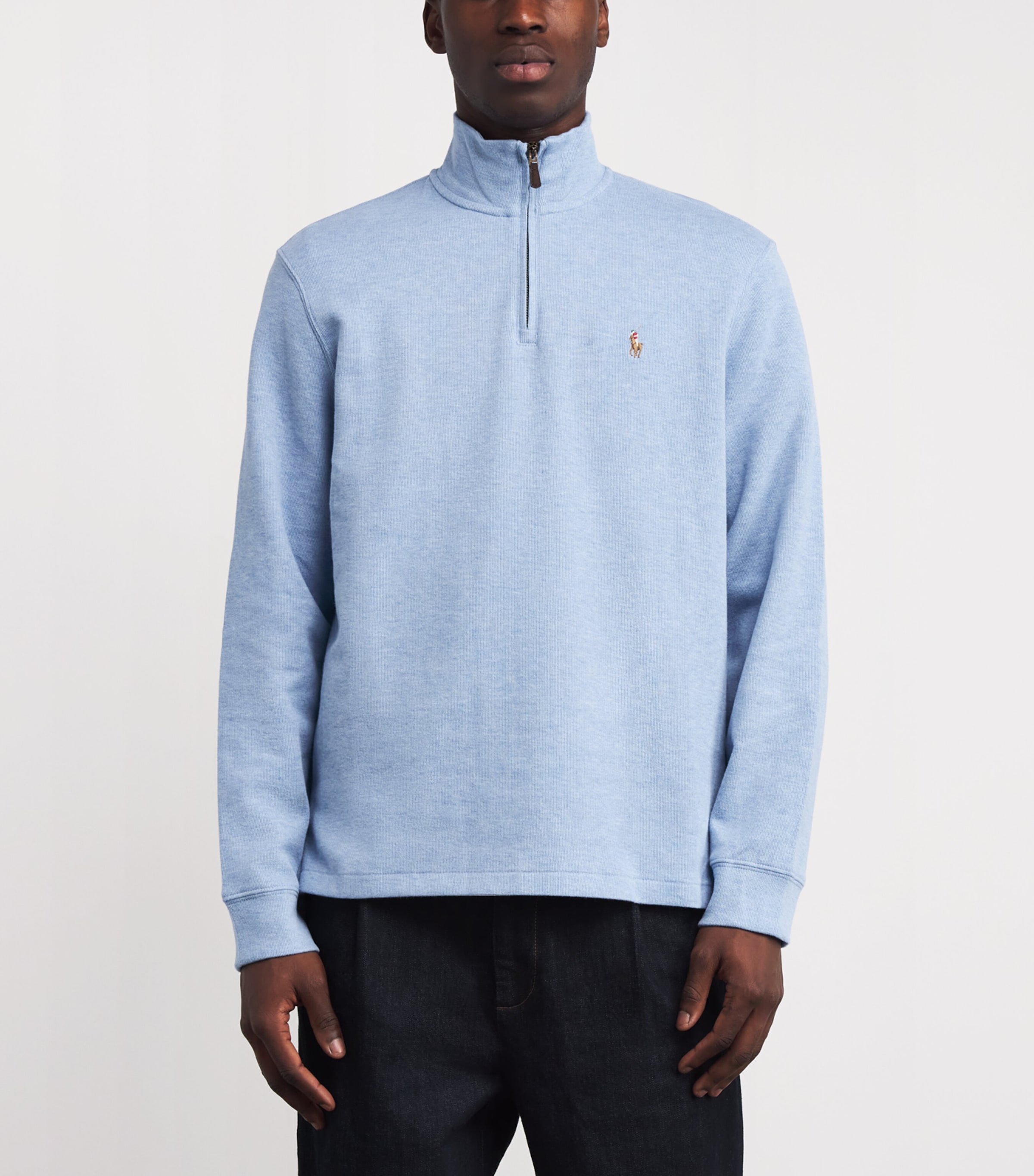 Cotton Logo Quarter-Zip Sweater BLUE HEATHER Image 3