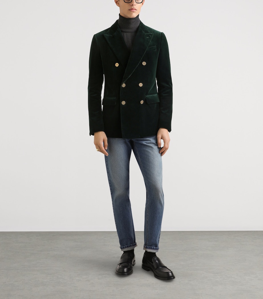 Velvet Double-Breasted Blazer V0707-DARK GREEN Image 2