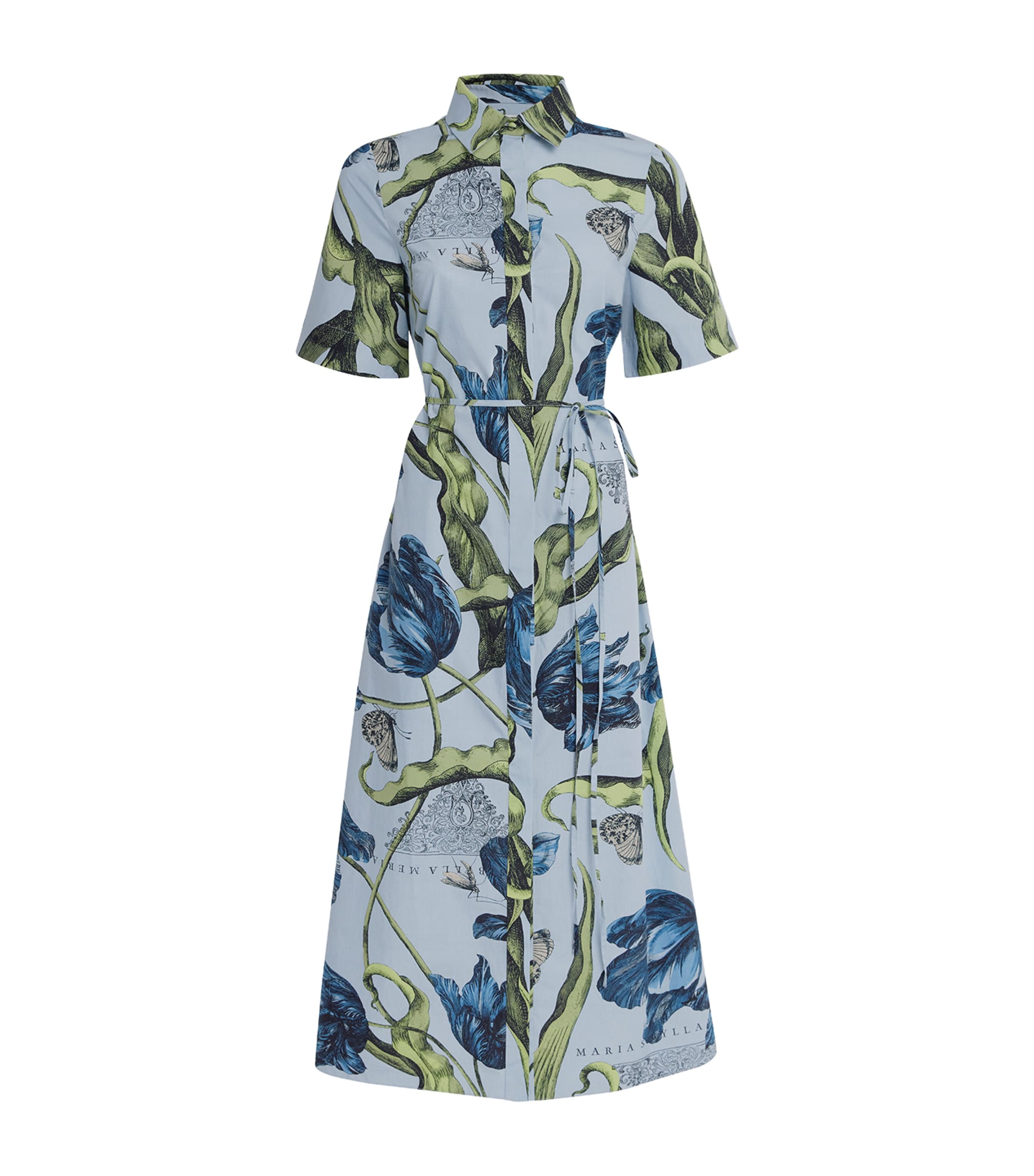 Erdem Floral Belted Midi Shirt Dress Etchd Tulip Pwdr Blu