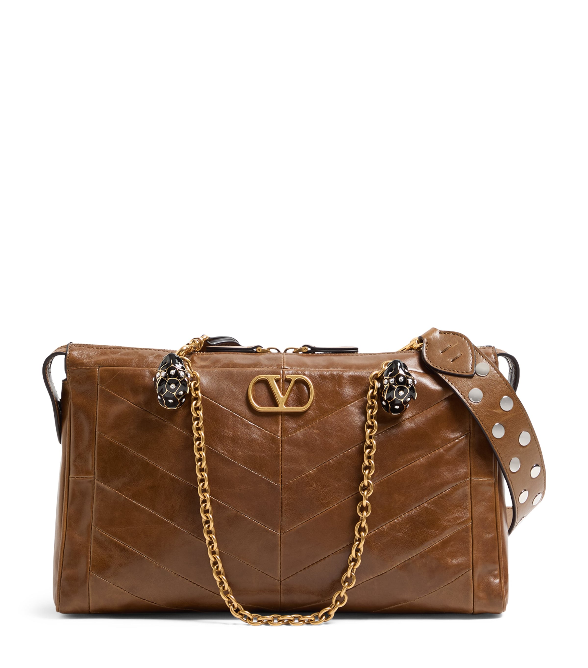 Valentino Garavani  Garavani Panthea Shoulder Bag In Nappa Leather With Chevron Pattern Wom In Brown