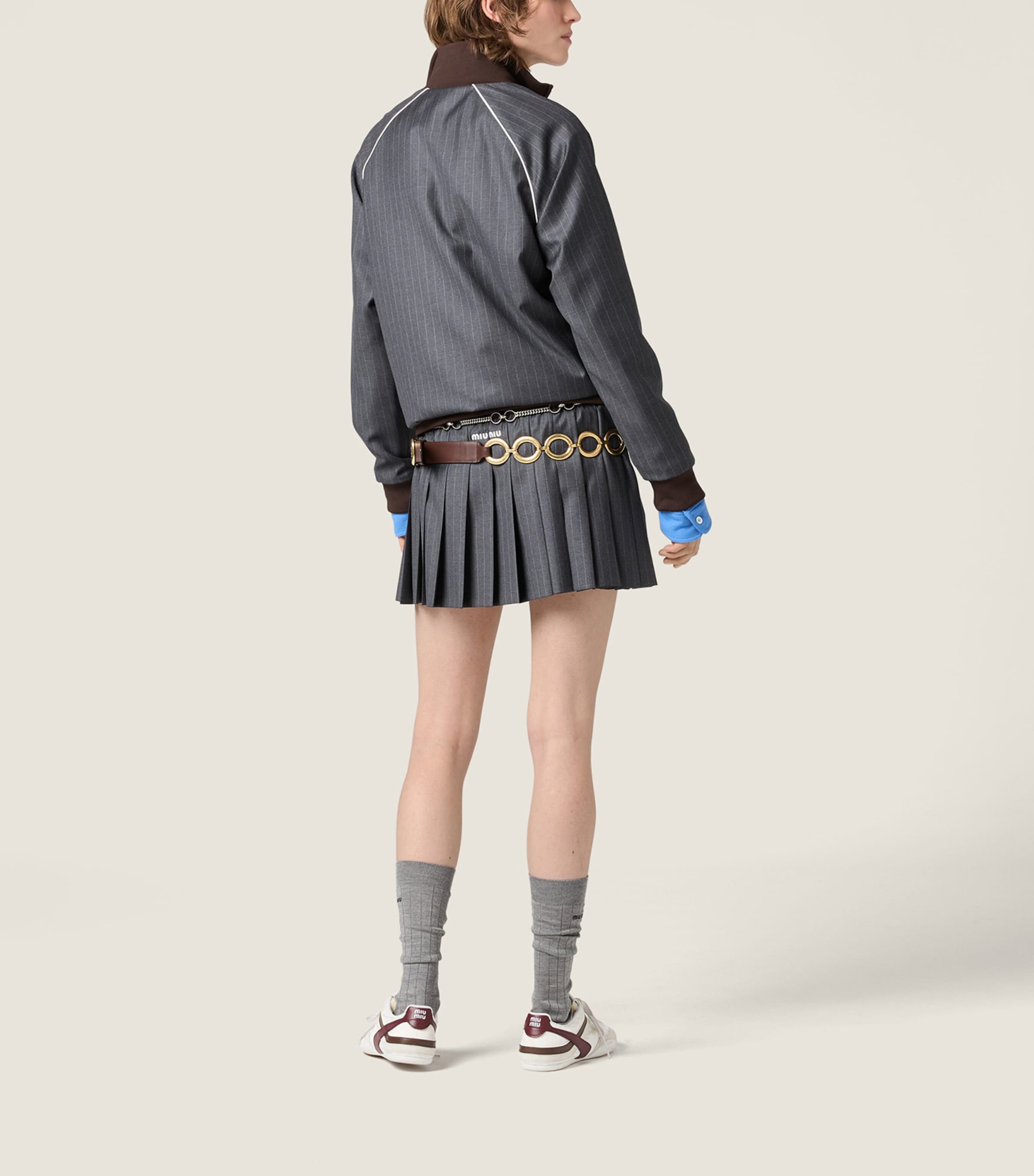 Miu Miu Grey Wool Pleated Mini Skirt | Harrods UK