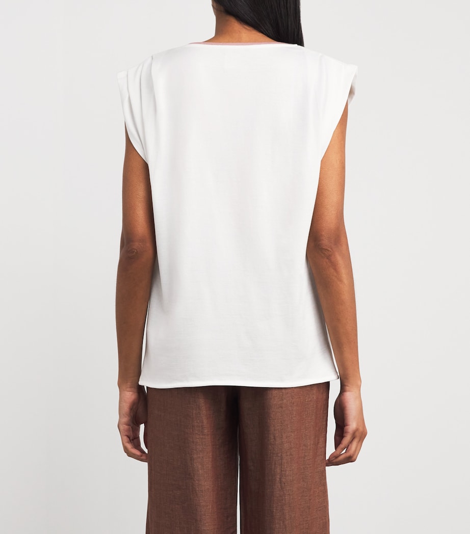 Cotton Pleated-Detail T-Shirt BIANCO, ANTICO Image 4