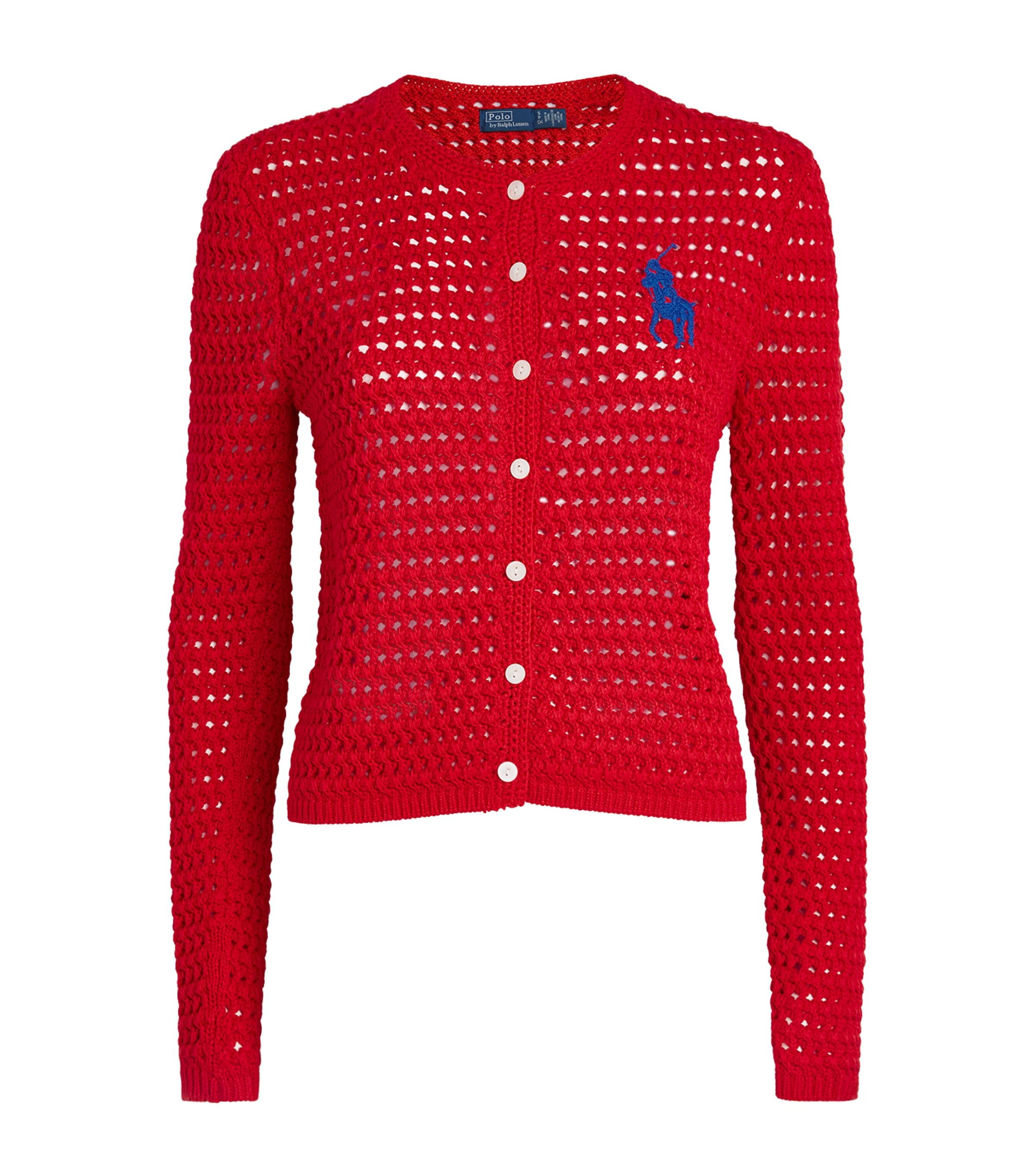 Polo Ralph Lauren Womens Cotton Crocheted Cardigan Petal Rose Image 1
