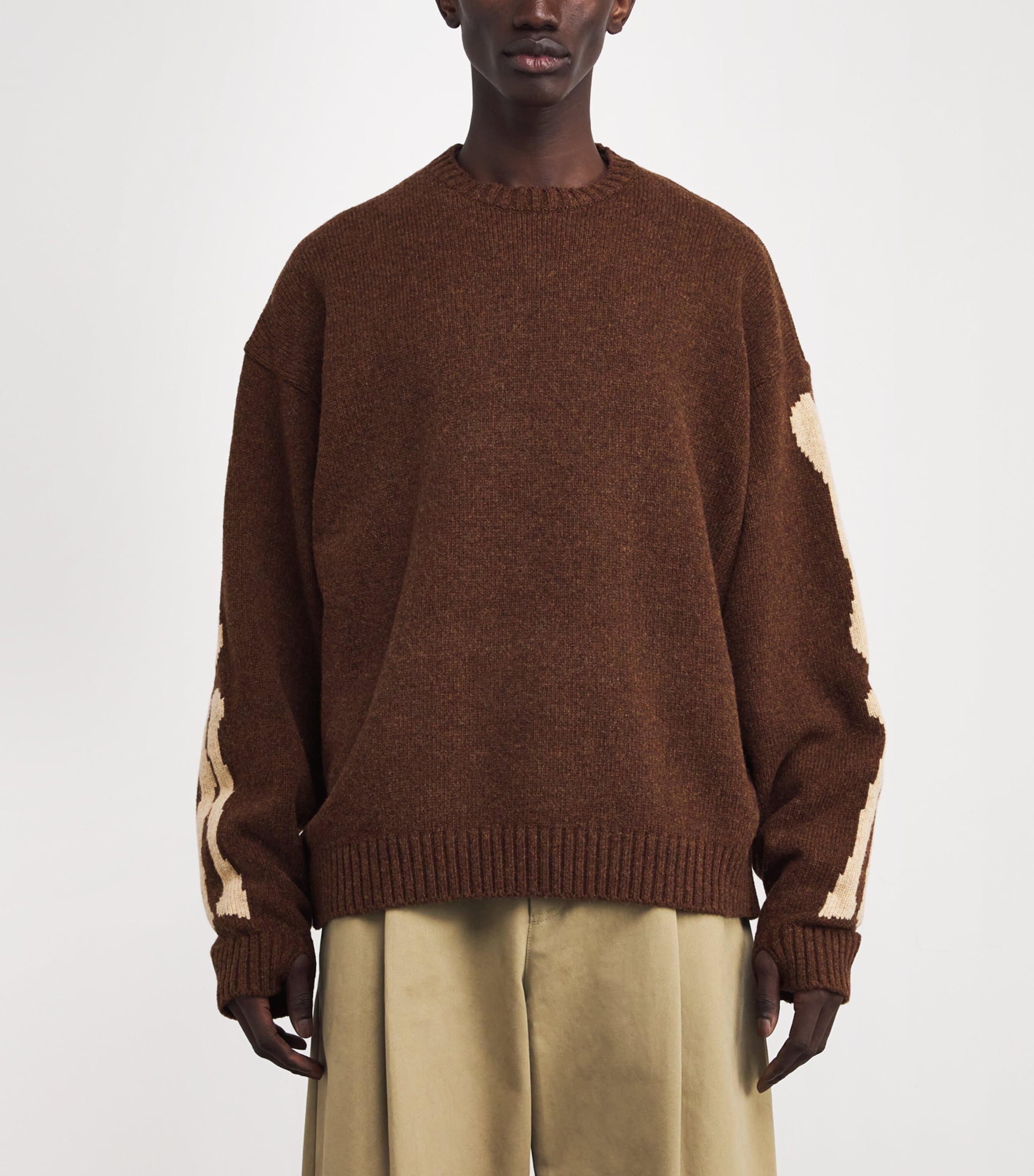 Wool Bone Intarsia Sweater BROWN Image 3