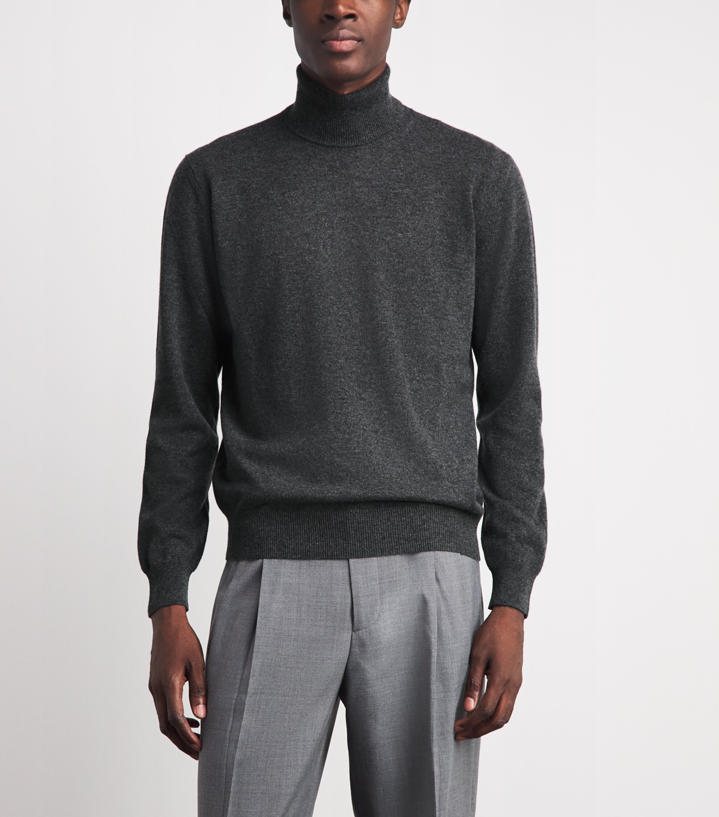 Corneliani Mens Cashmere Rollneck Sweater Grey Melange Drk Image 4