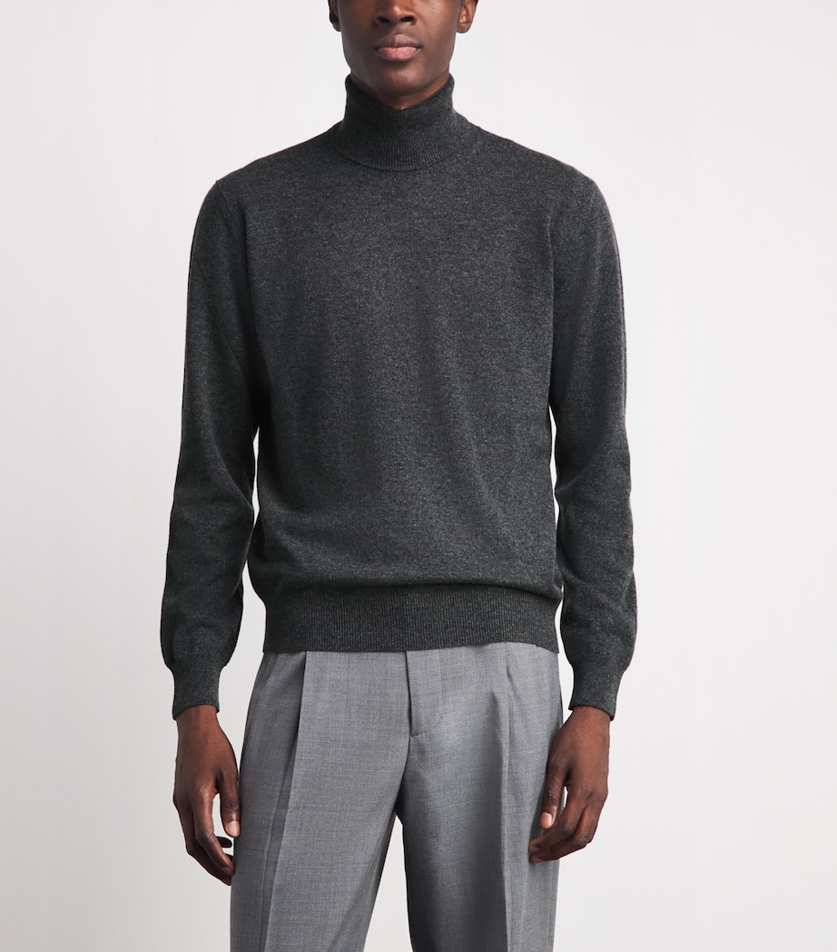 Corneliani Mens Cashmere Rollneck Sweater Grey Melange Drk Image 4