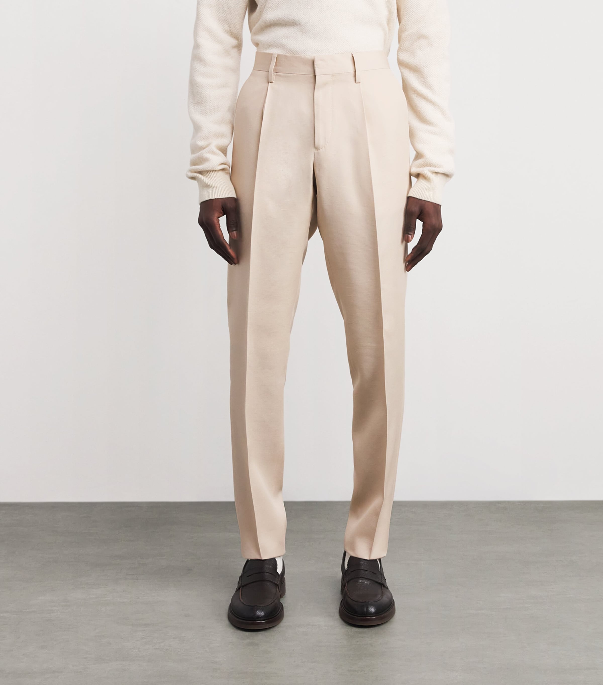 Wool-Blend Casual Trousers 180 LIGHT BEIGE Image 3