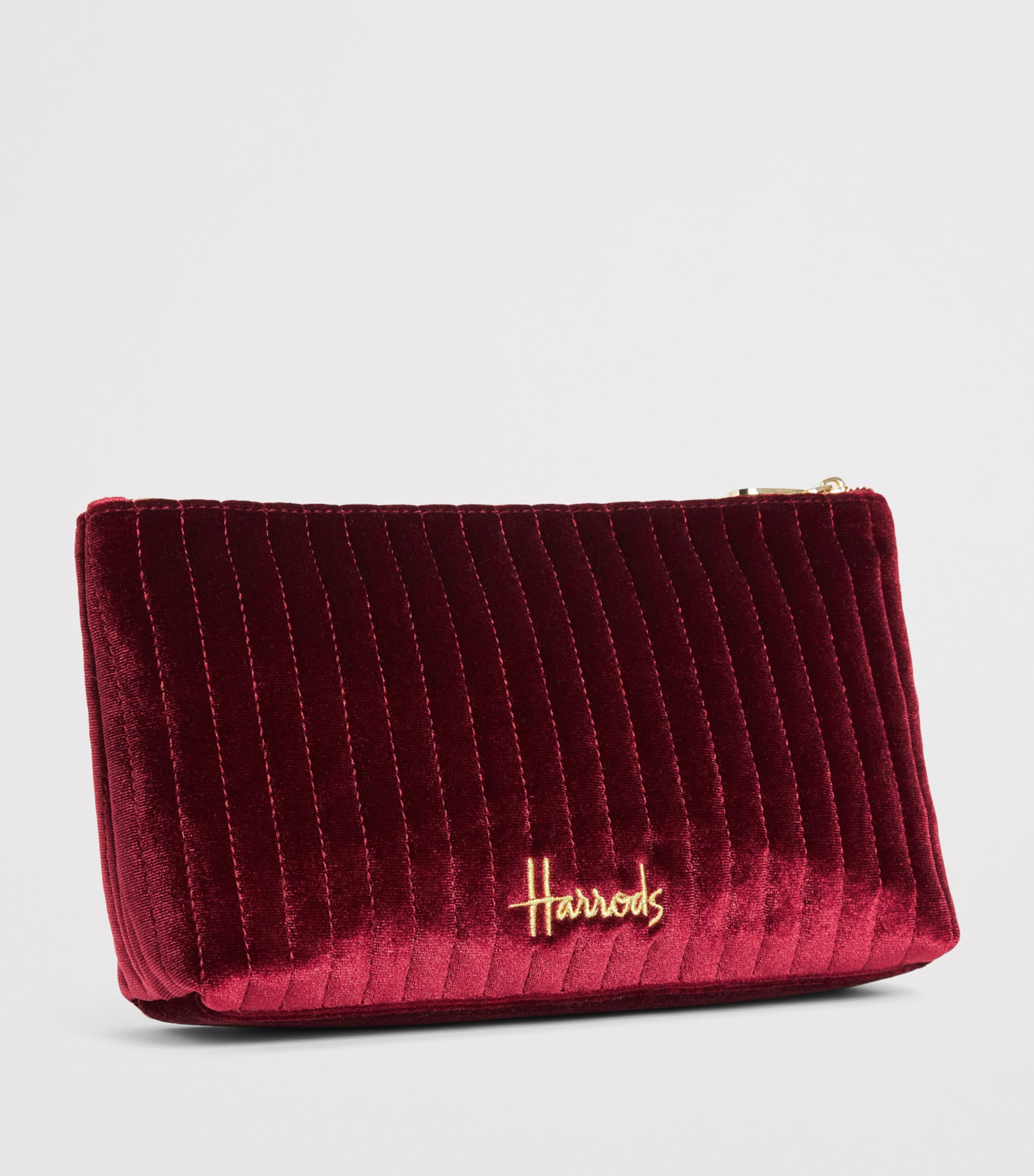 Harrods Medium Velvet Partridge Wash Bag Burgundy Image 2