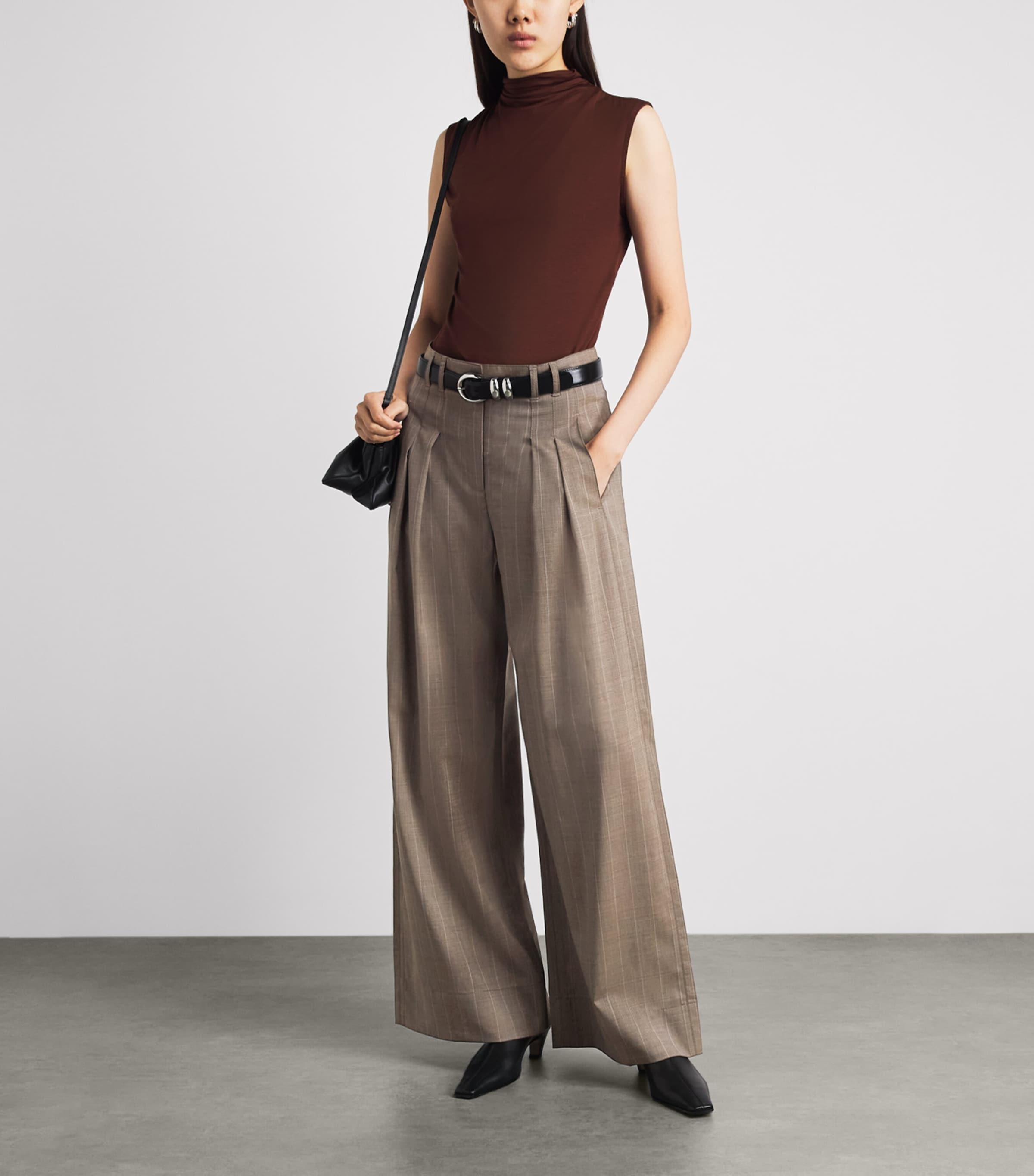 ME+EM Womens Wool Pinstripe Tailored Trousers Mole Image 2