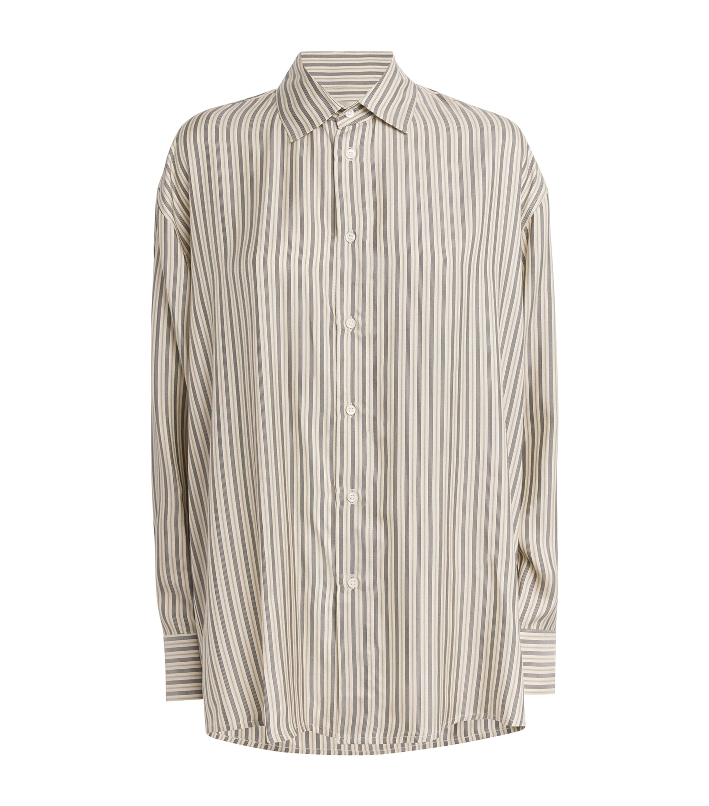 Le Kasha Silk Oversized Striped Shirt In Neutral