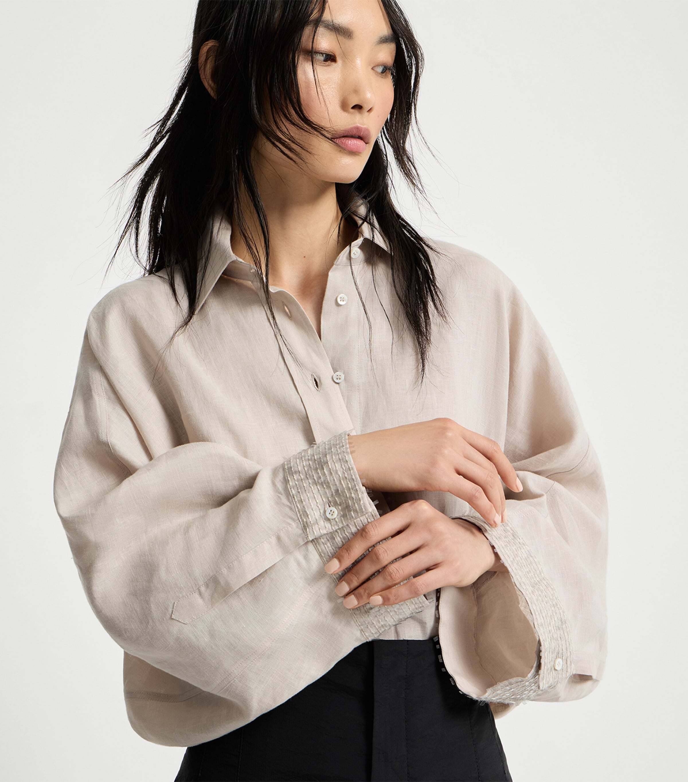Brunello Cucinelli Womens Linen Embellished Shirt Image 3