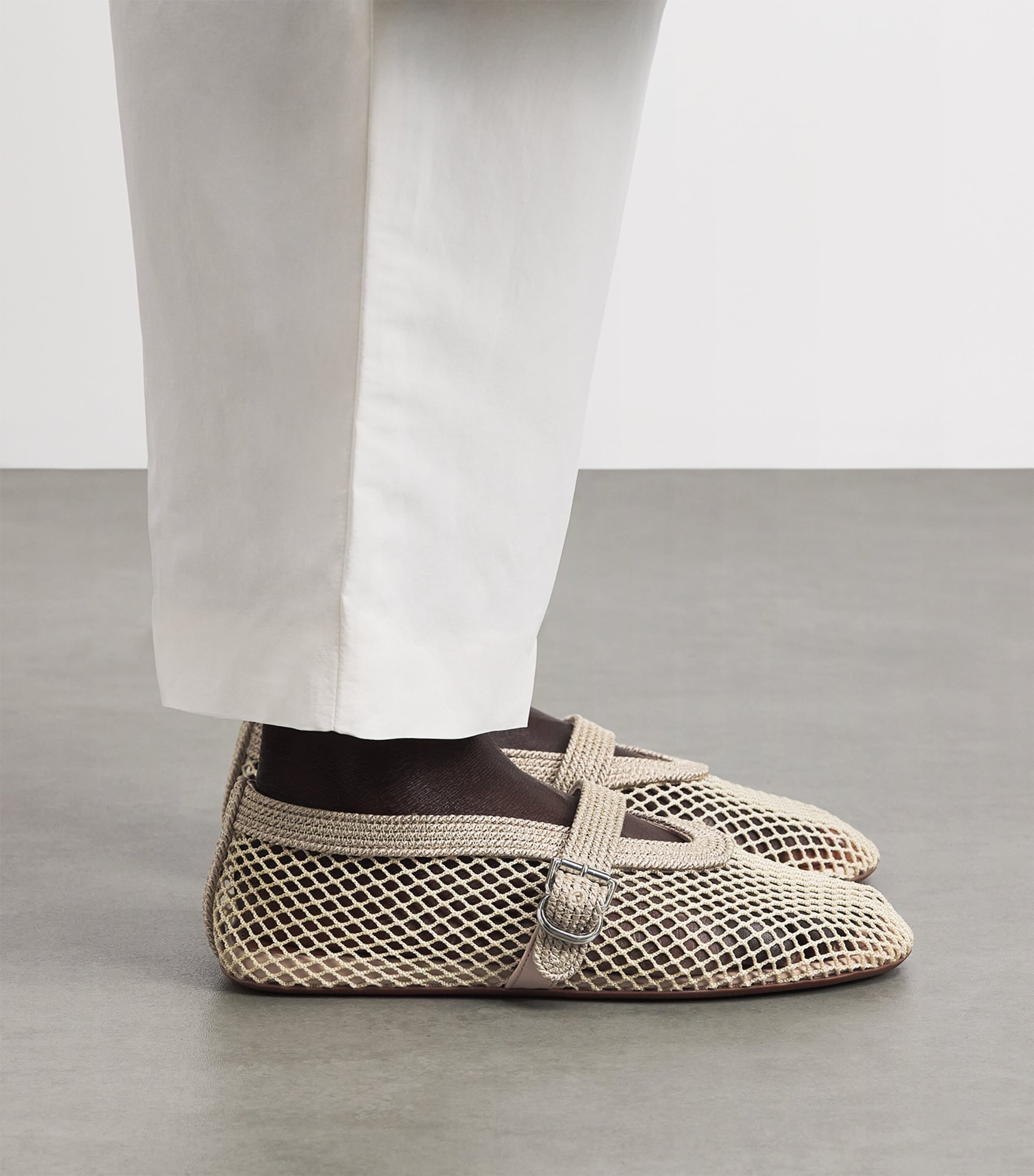 Alaïa Mesh Embroidered Ballet Flats Beige Grise Image 2