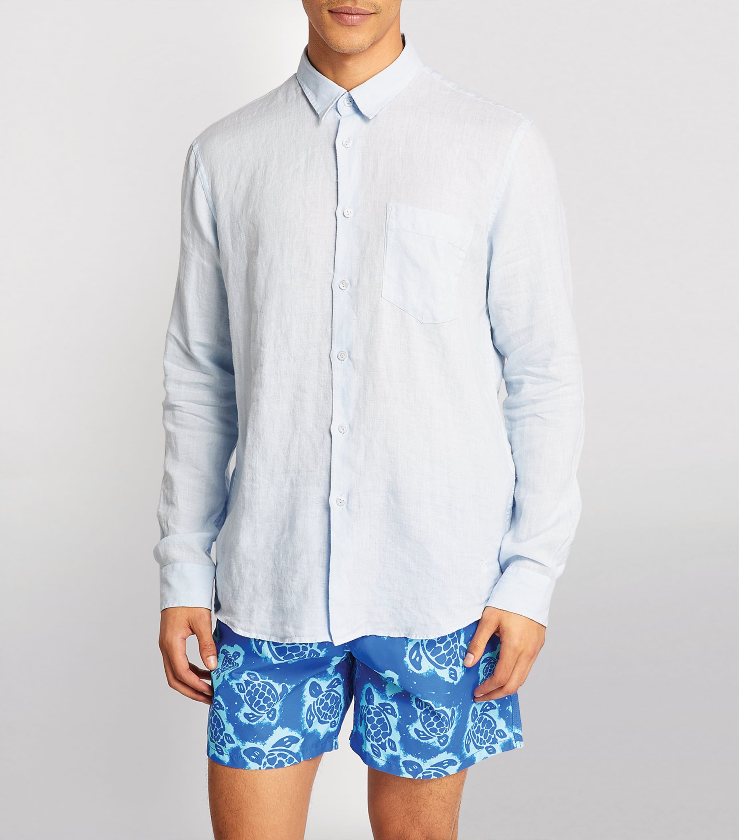 Linen Embroidered Caroubis Shirt 330 SKY BLUE Image 5