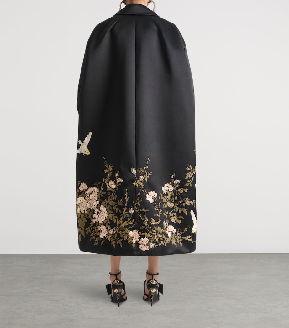 Silk Embroidered Cocoon Coat BLACK Image 3
