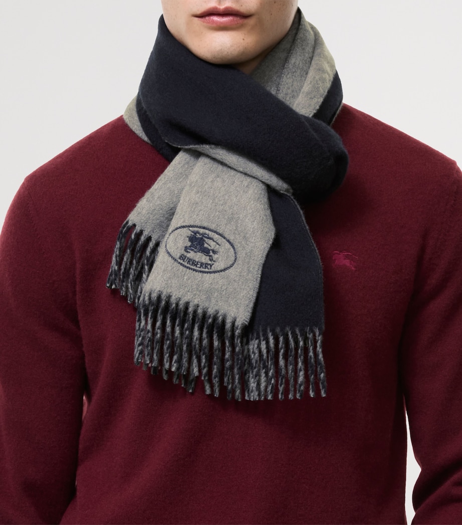 Burberry Cashmere Reversible Knight Scarf Grey/navy Image 2