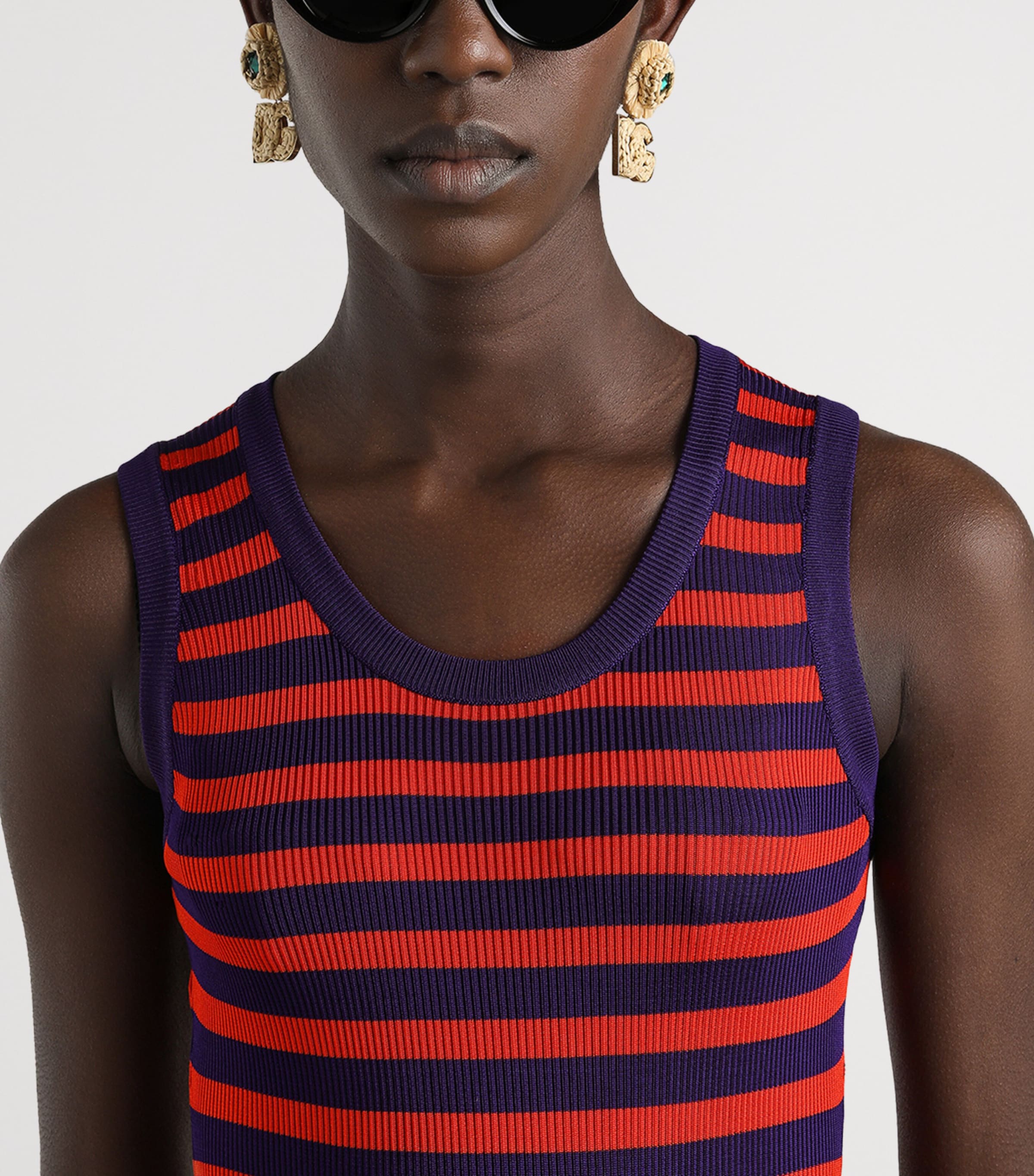 Rib-Knit Stripe Maxi Dress F4524-VIOLA/ROSSO Image 4