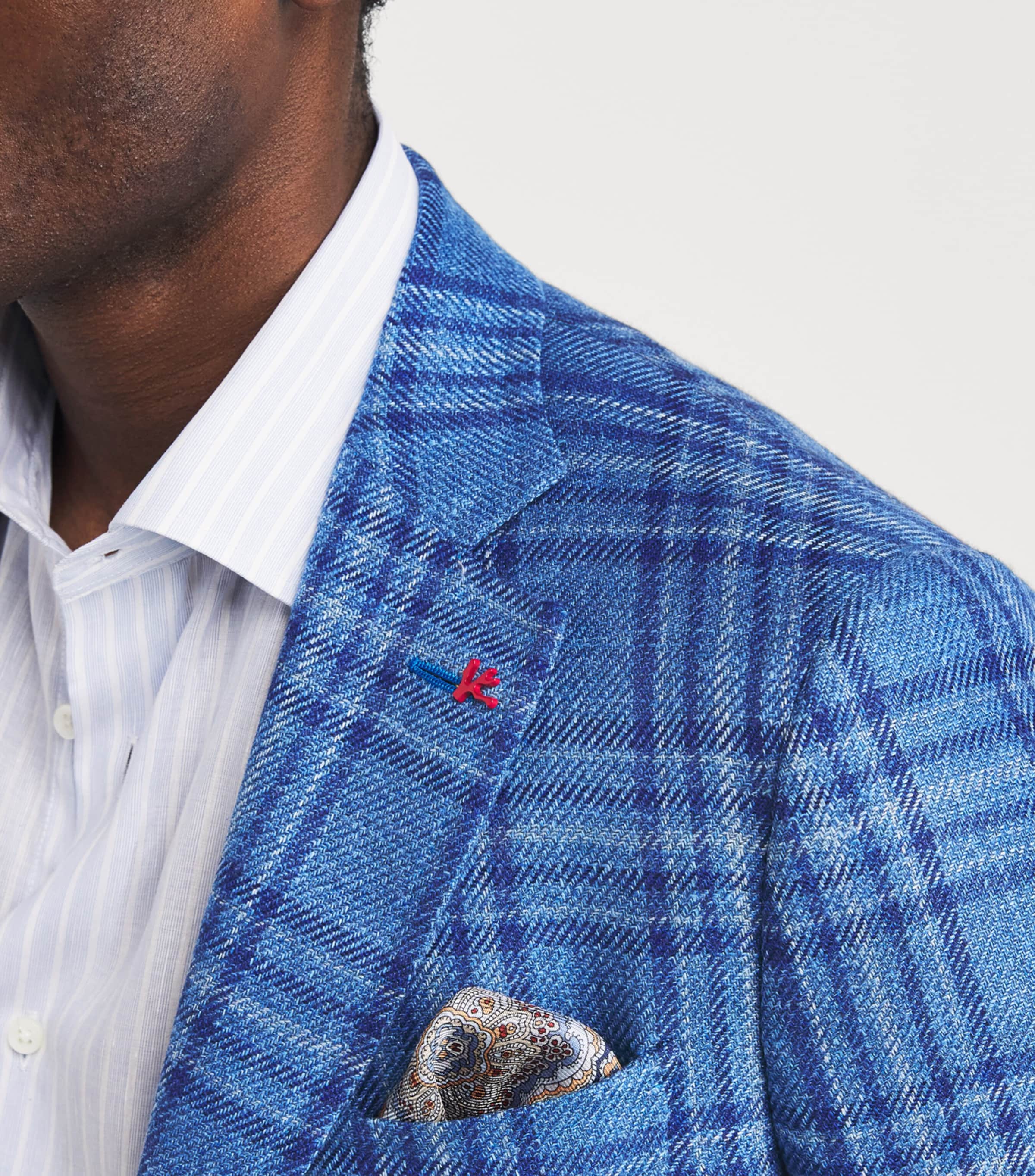Isaia Mens Wool-Silk-Linen Check Blazer Image 3