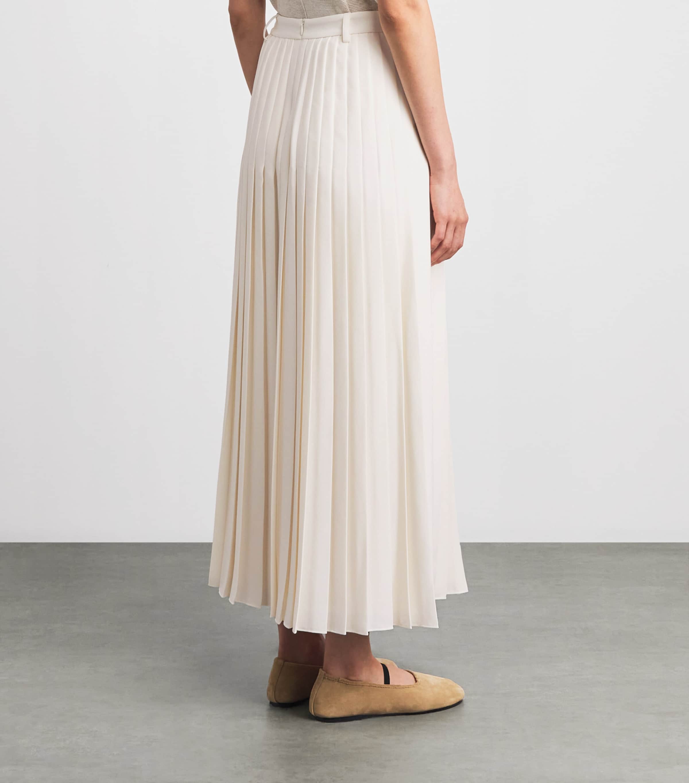 ME+EM Womens Crepe Slit Pleated Maxi Skirt Cream Image 5