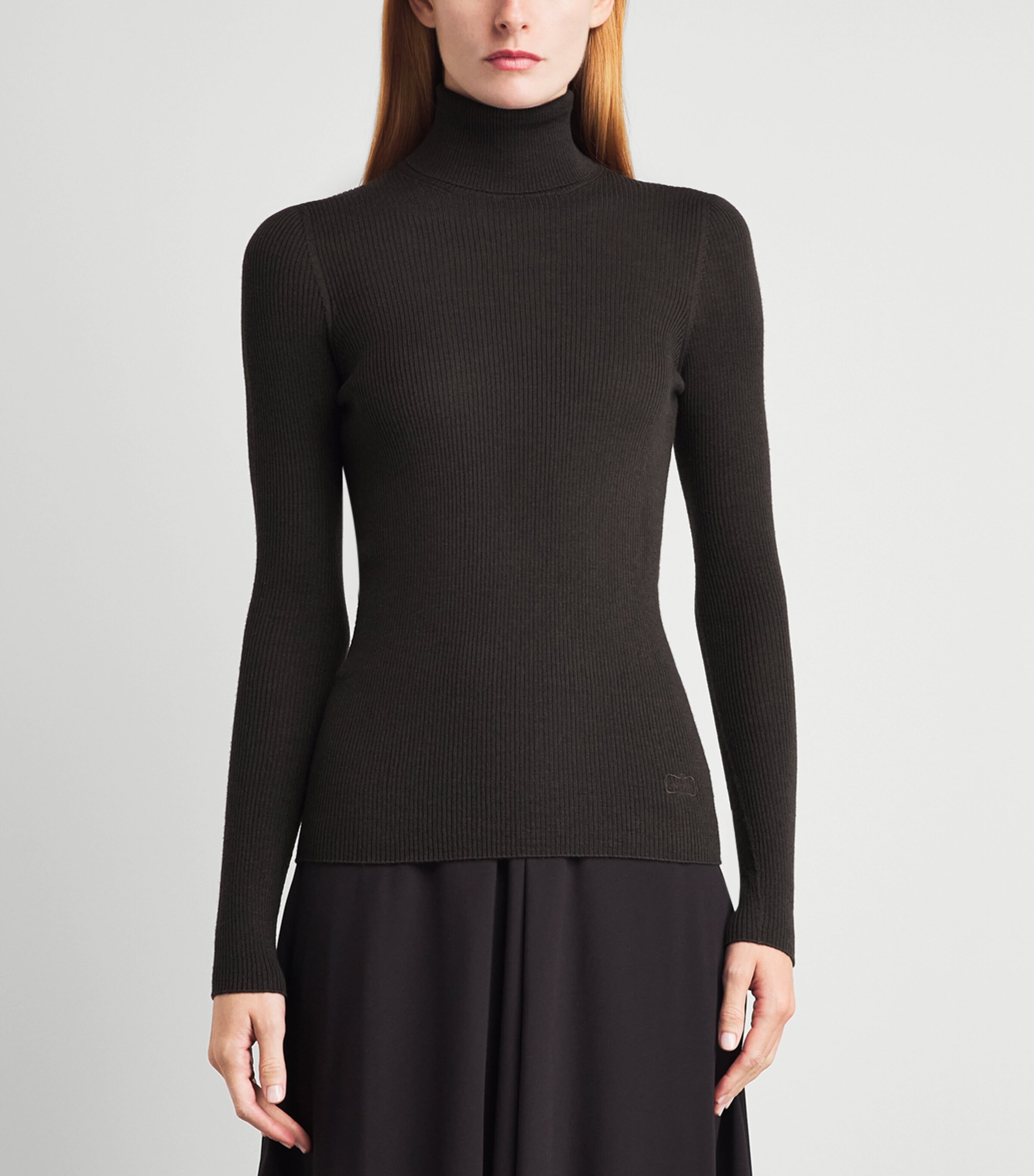 Agnona Womens Wool-Silk-Cashmere Rollneck Sweater Brown Ebony Image 4