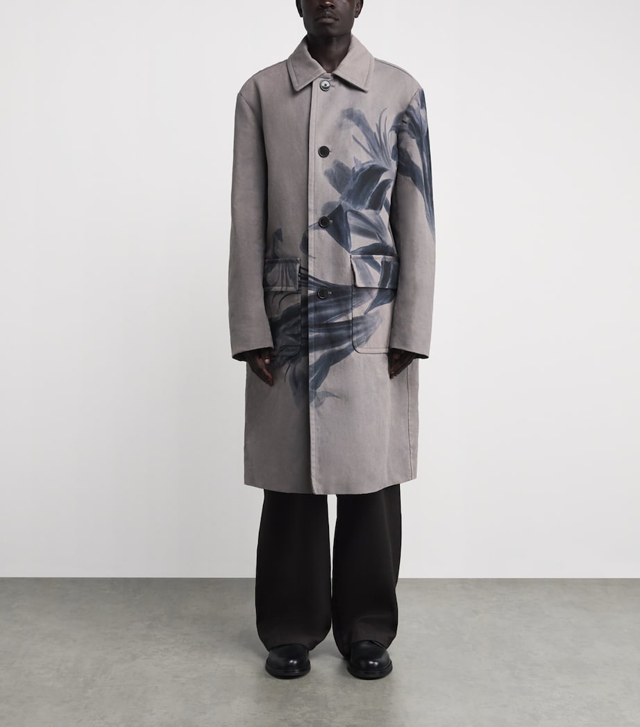 Cotton Floral Print Overcoat GREY Image 3