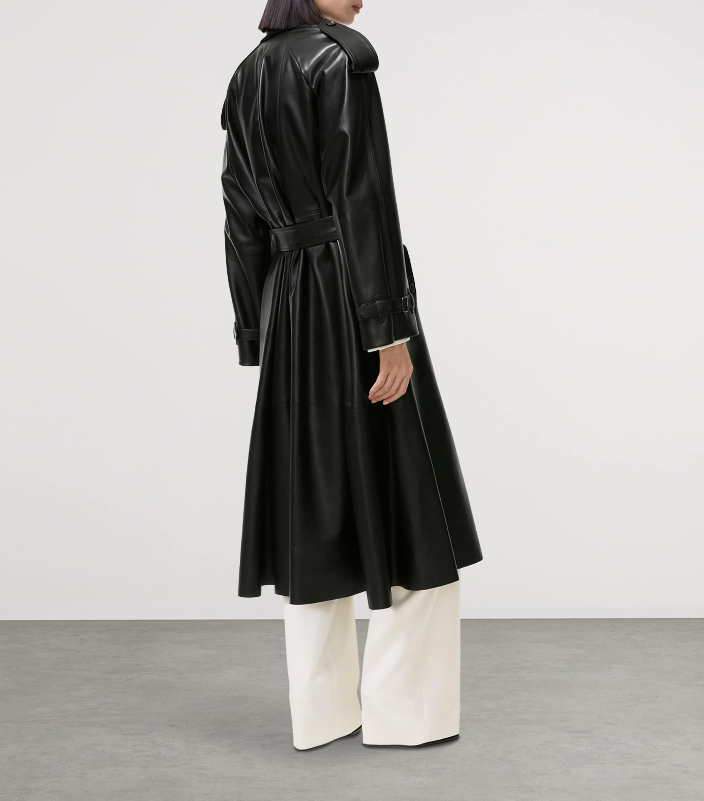 Burberry Womens Leather Wrap Trench Coat Black Image 5