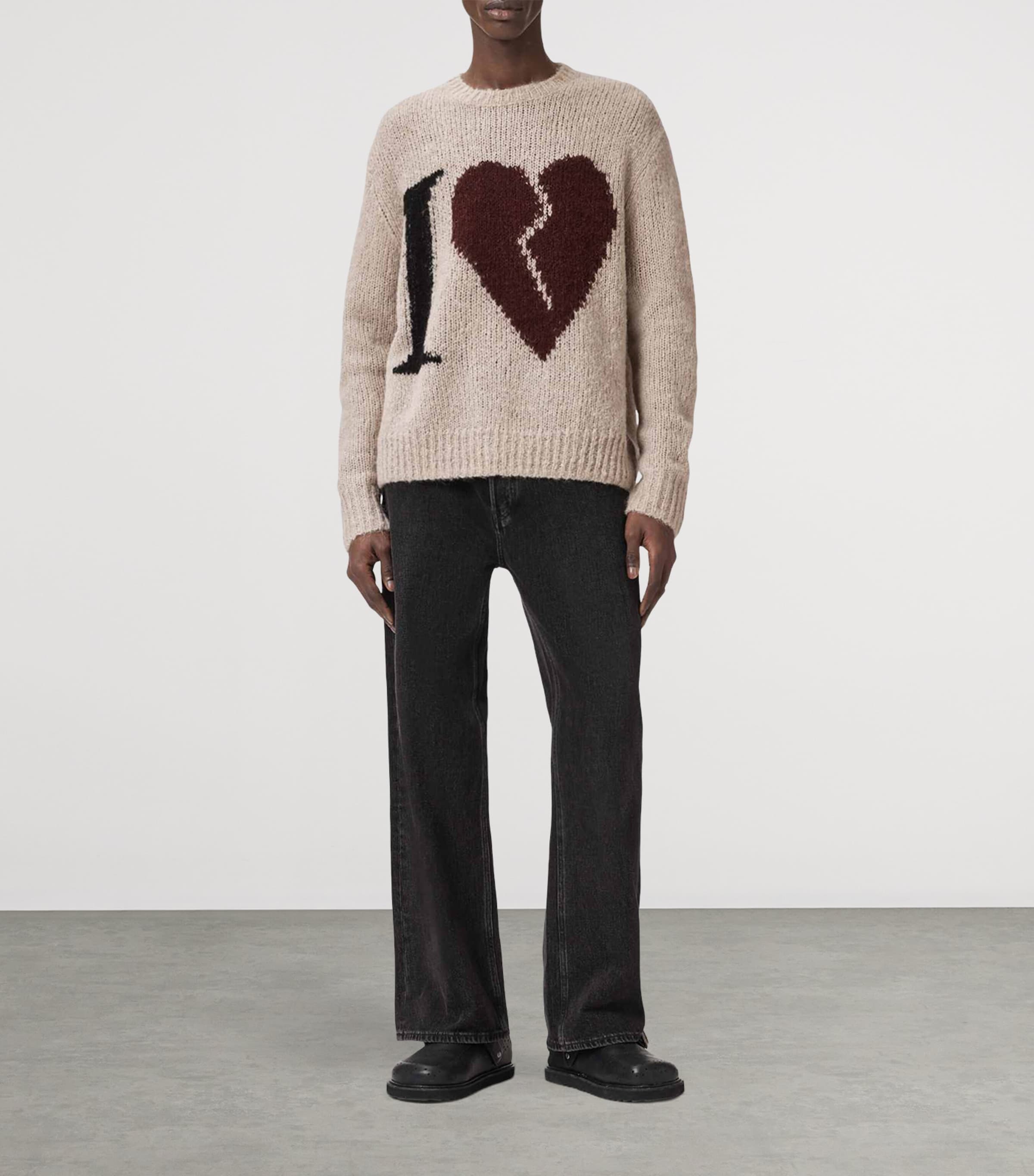 AllSaints Mens Wool-Blend Lover Sweater Pebble Brown Image 2