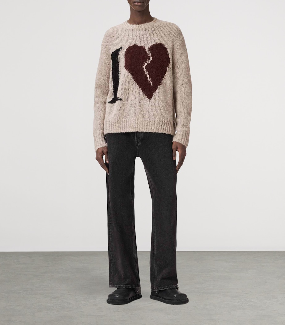 AllSaints Mens Wool-Blend Lover Sweater Pebble Brown Image 2