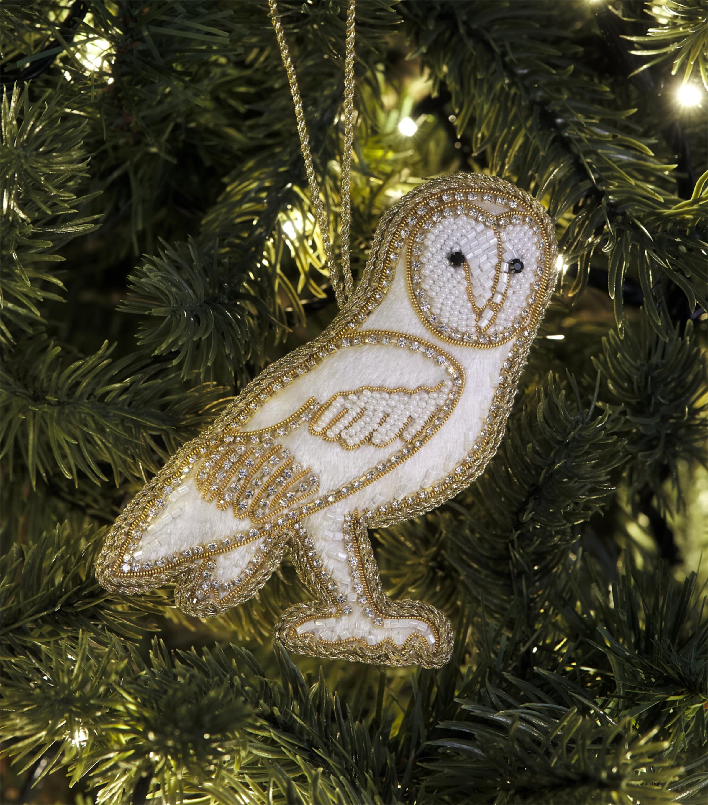 Tinker Tailor Snowy Owl Tree Decoration White & Gold Image 3