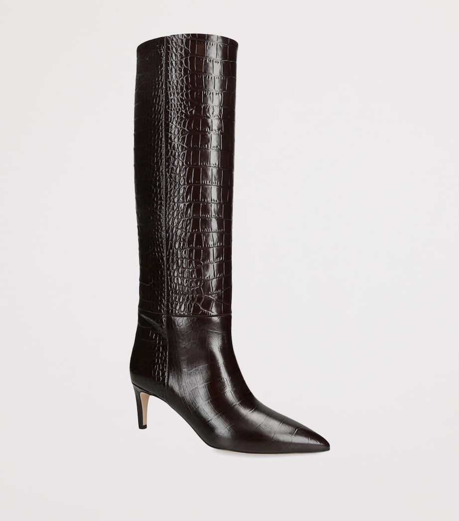 Croc-Embossed Leather Stiletto Boots 60 DARK BROWN Image 3