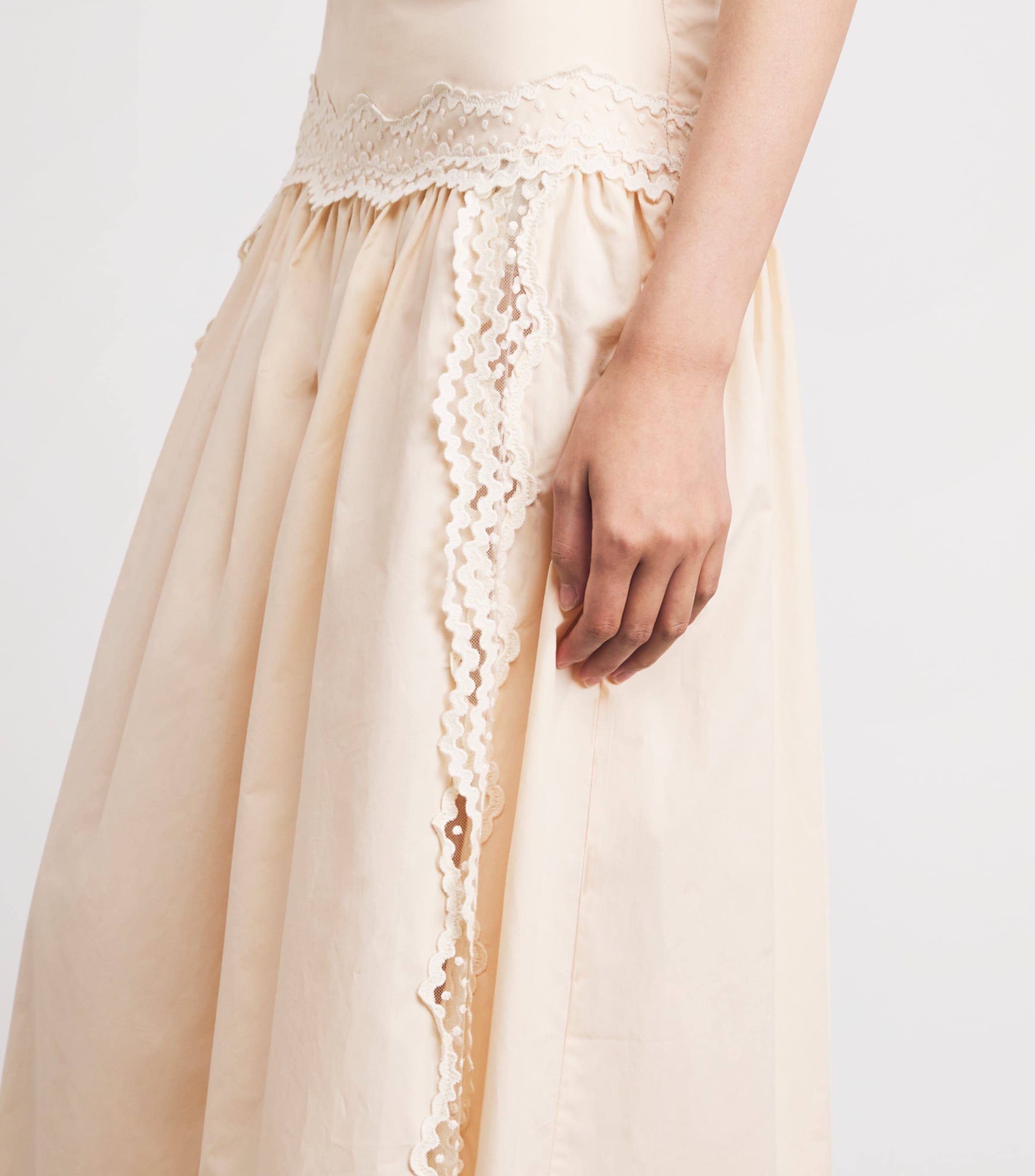 Sandro Paris Womens Cotton Lace-Trim Midi Skirt Light Pink Image 3