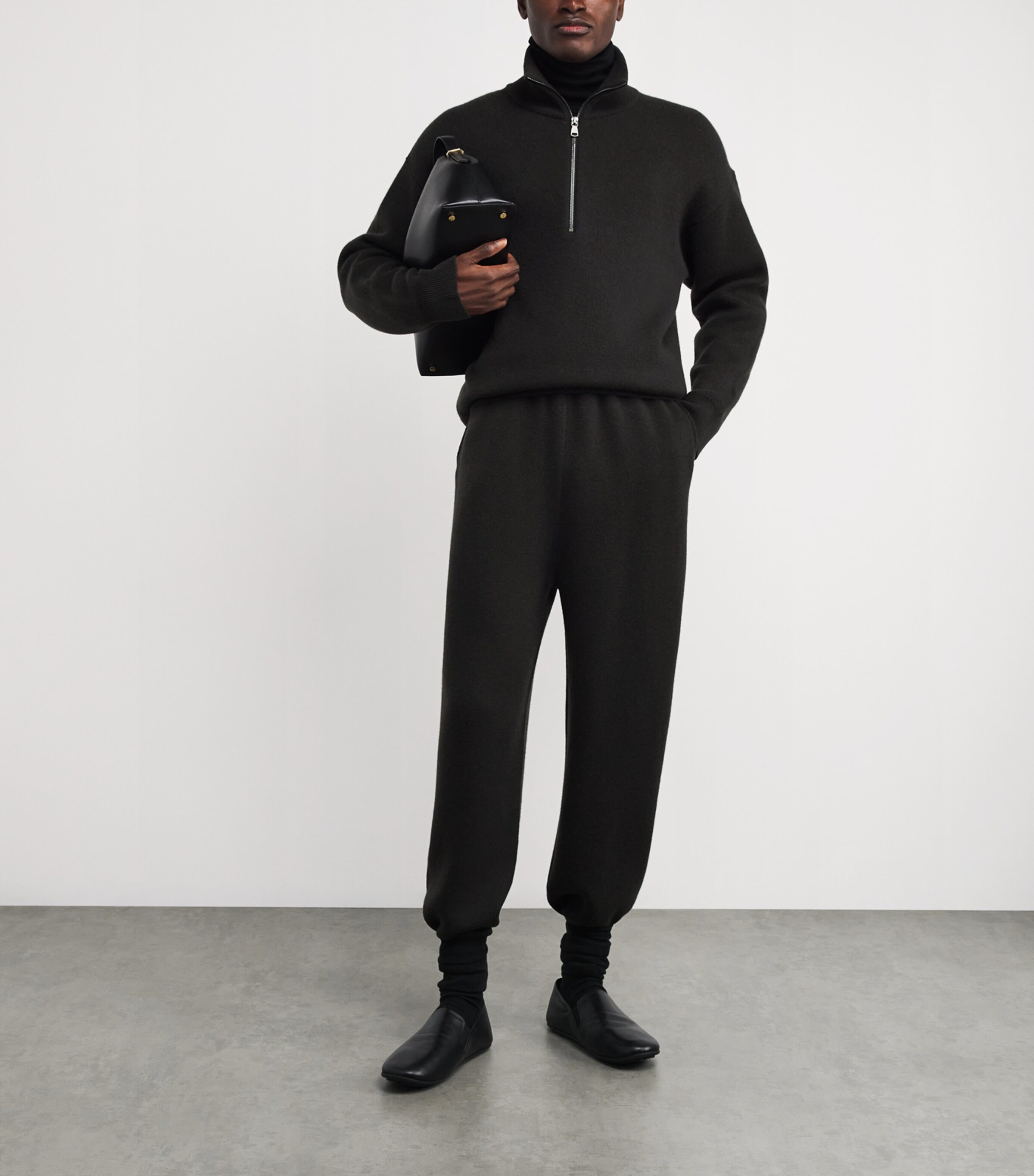 Johnstons Of Elgin Black Cashmere-Blend Quarter-Zip Sweater