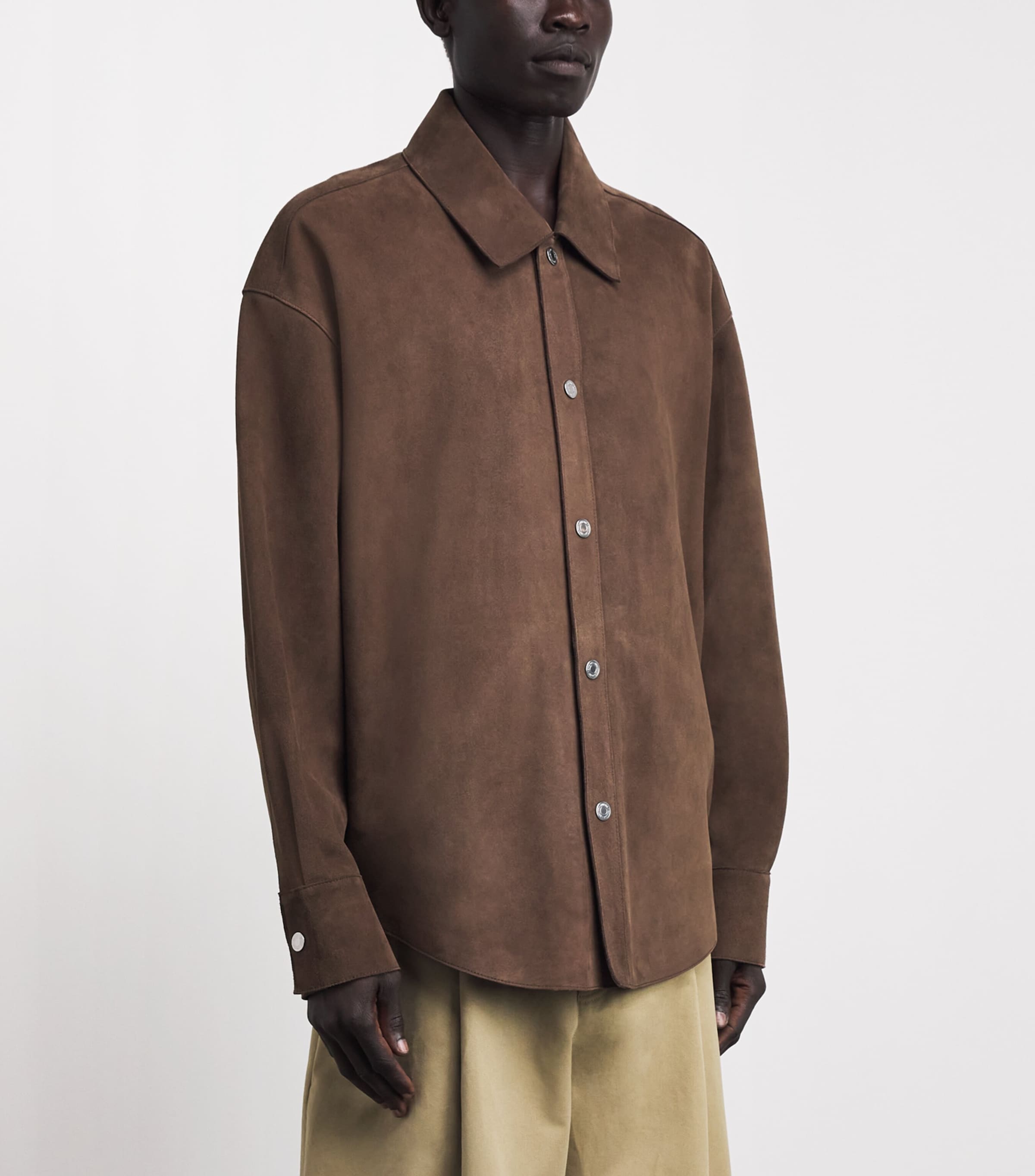 AMI Paris Mens Suede Overshirt Chocolat Image 4